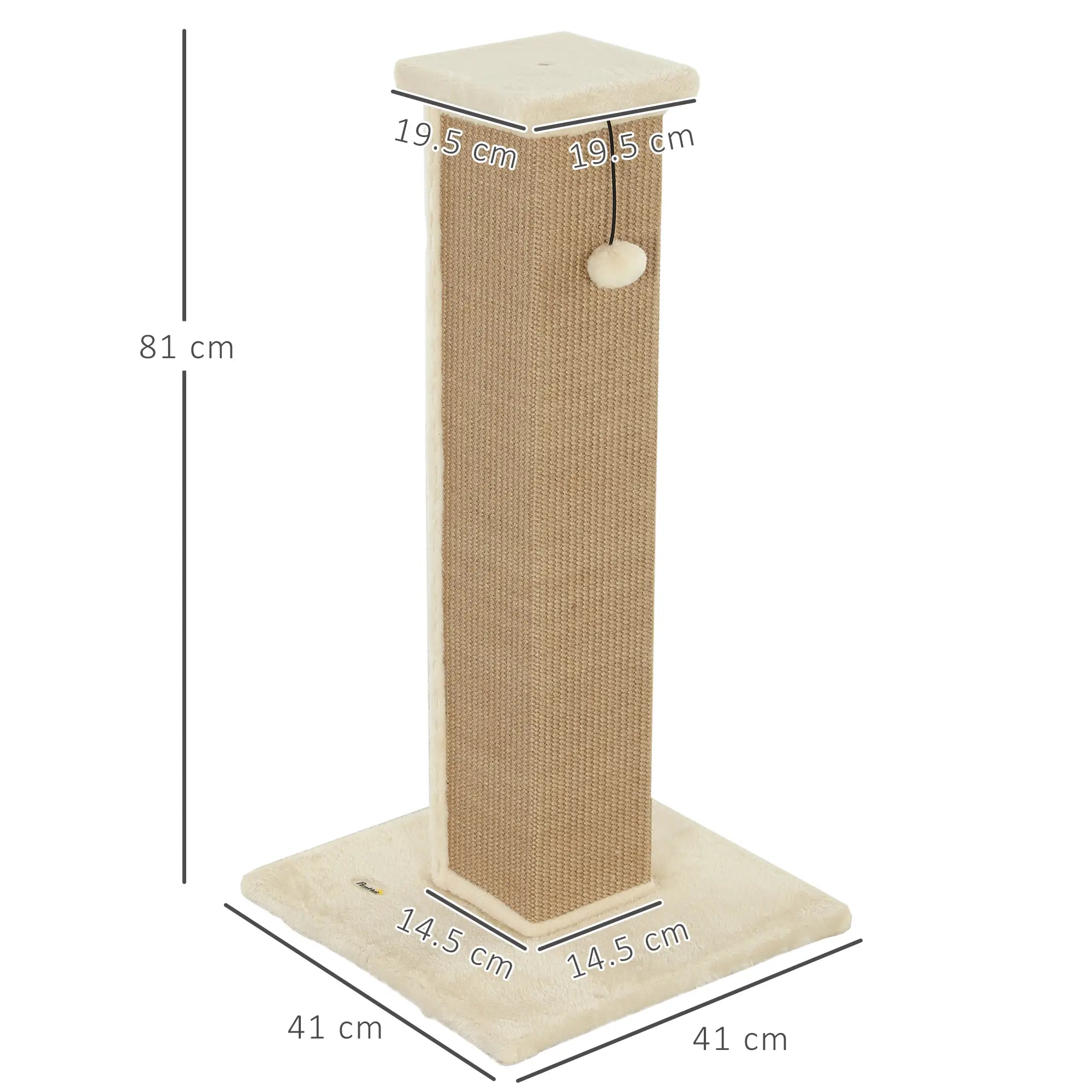 Cat Scratcher, Vertical Full Scratcher w/ Natural Jute Rope, Hanging Ball, Soft Plush - Beige