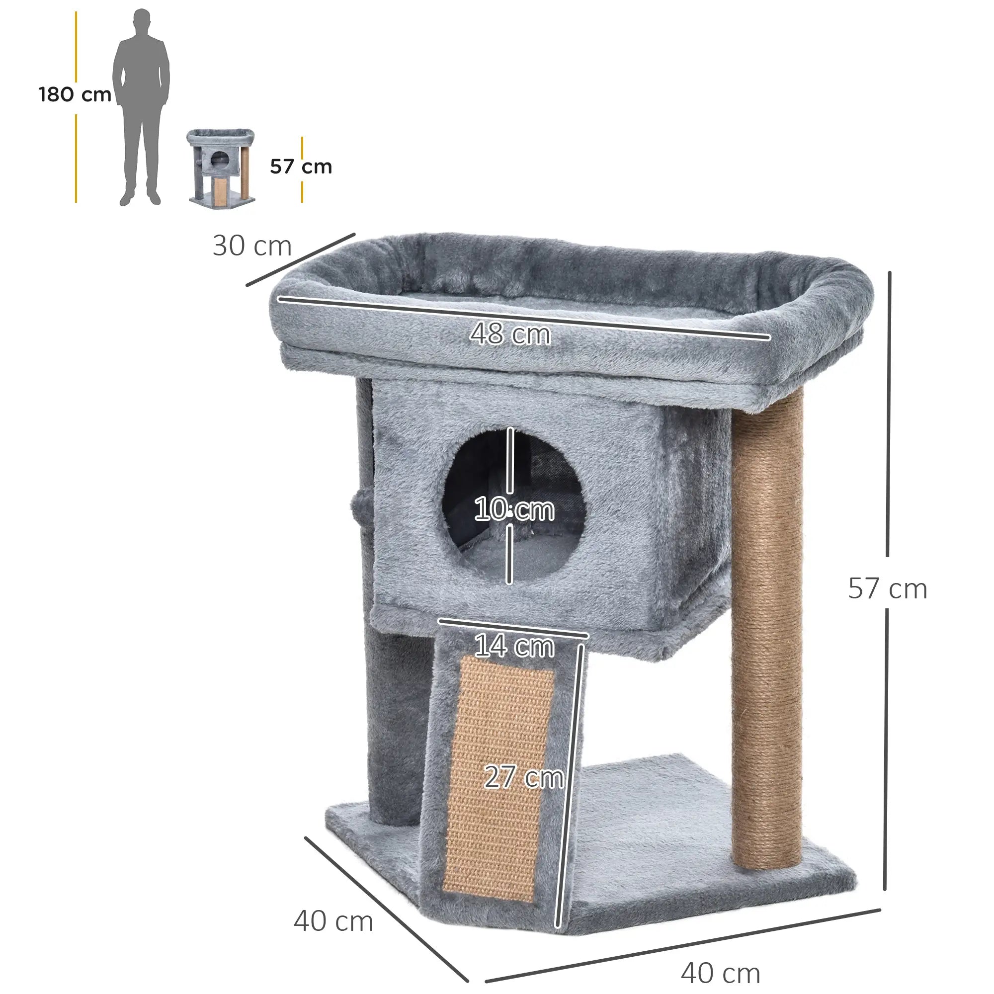 Cat Tree Tower for Indoor Cats CScratching Post Climbing Activity Centre w/Jute Scratching Pad, Toy Ball, Cat House - Grey