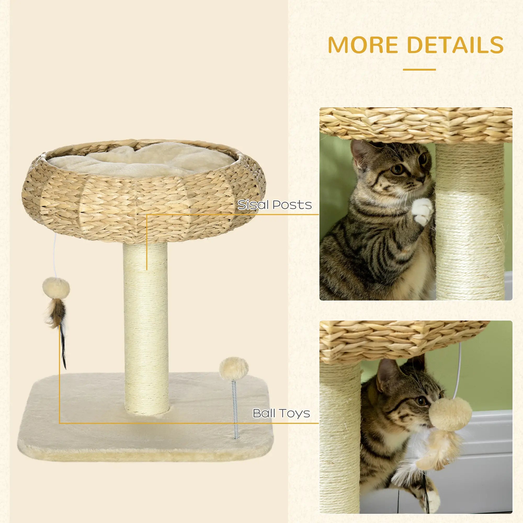 51cm Cat Tree Kitten Tower, with Sisal Scratching Post, Top Bed, Toy Ball