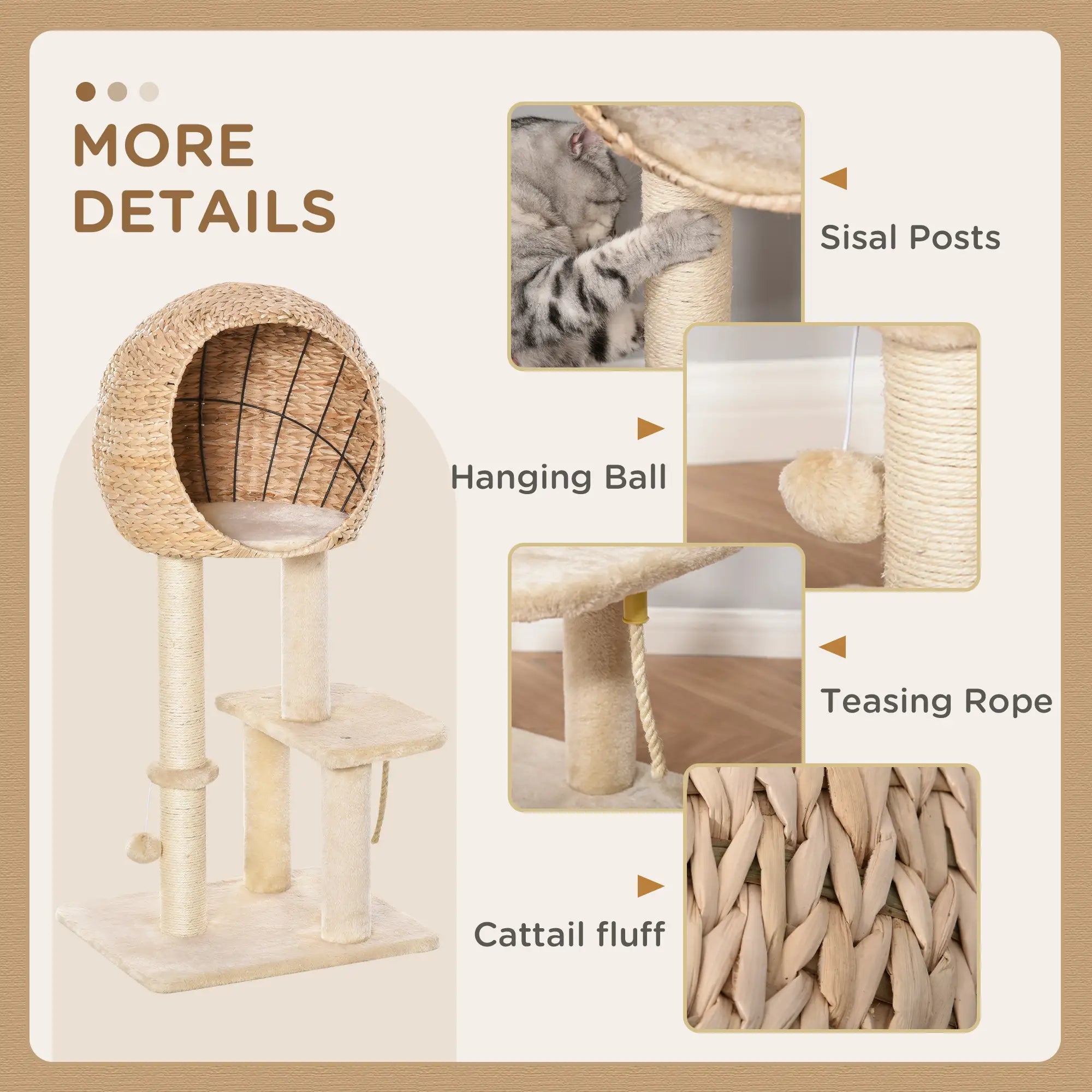 Cat Tree for Indoor Cats 100cm Kitten Climbing Tower Activity Center with Sisal Scratching Post Condo Perch Hanging Balls Teasing Rope Toy Cushion