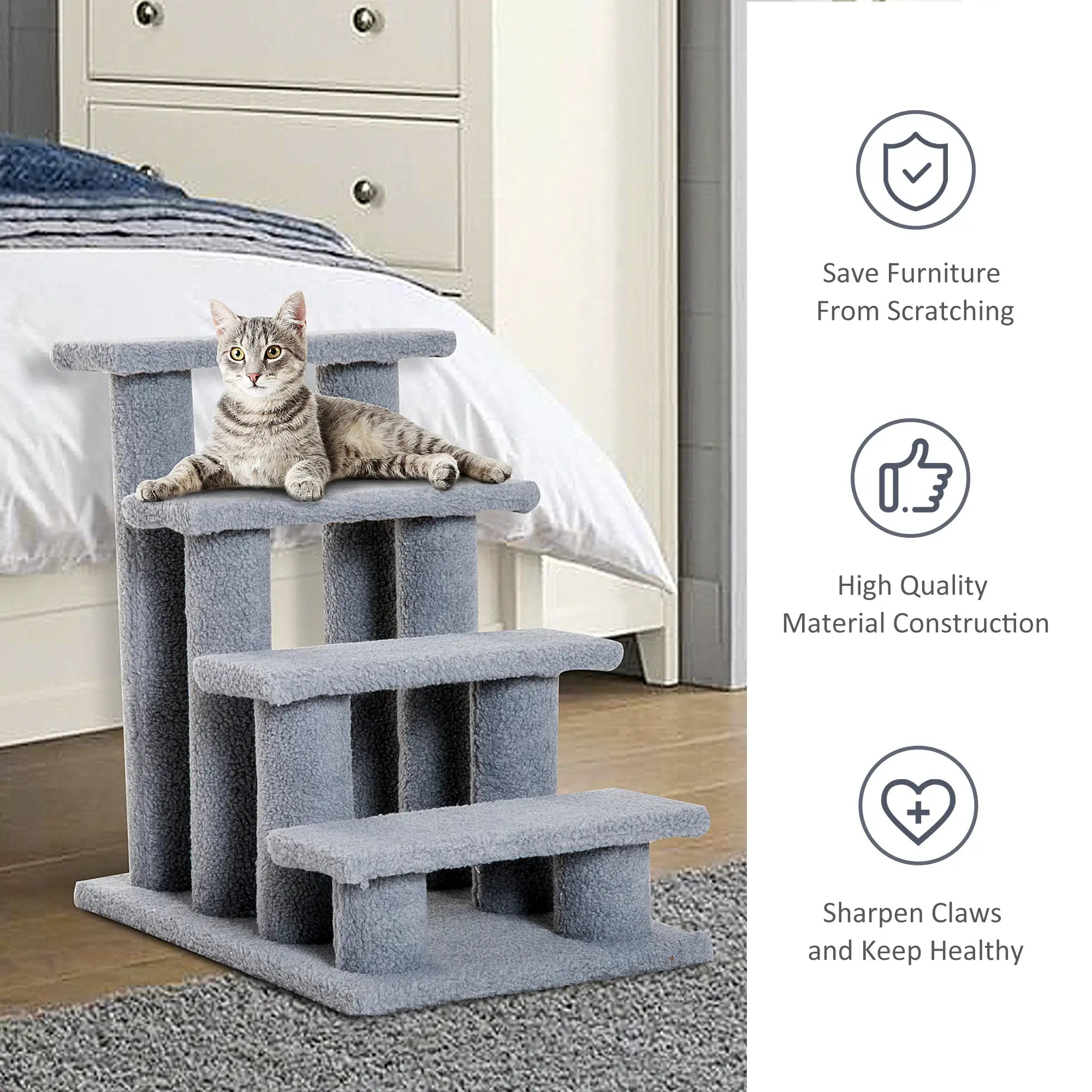 Dog Steps for Bed 4 Step Pet Stairs for Sofa Dog Cat Climb Ladder 63x43x60 cm Grey