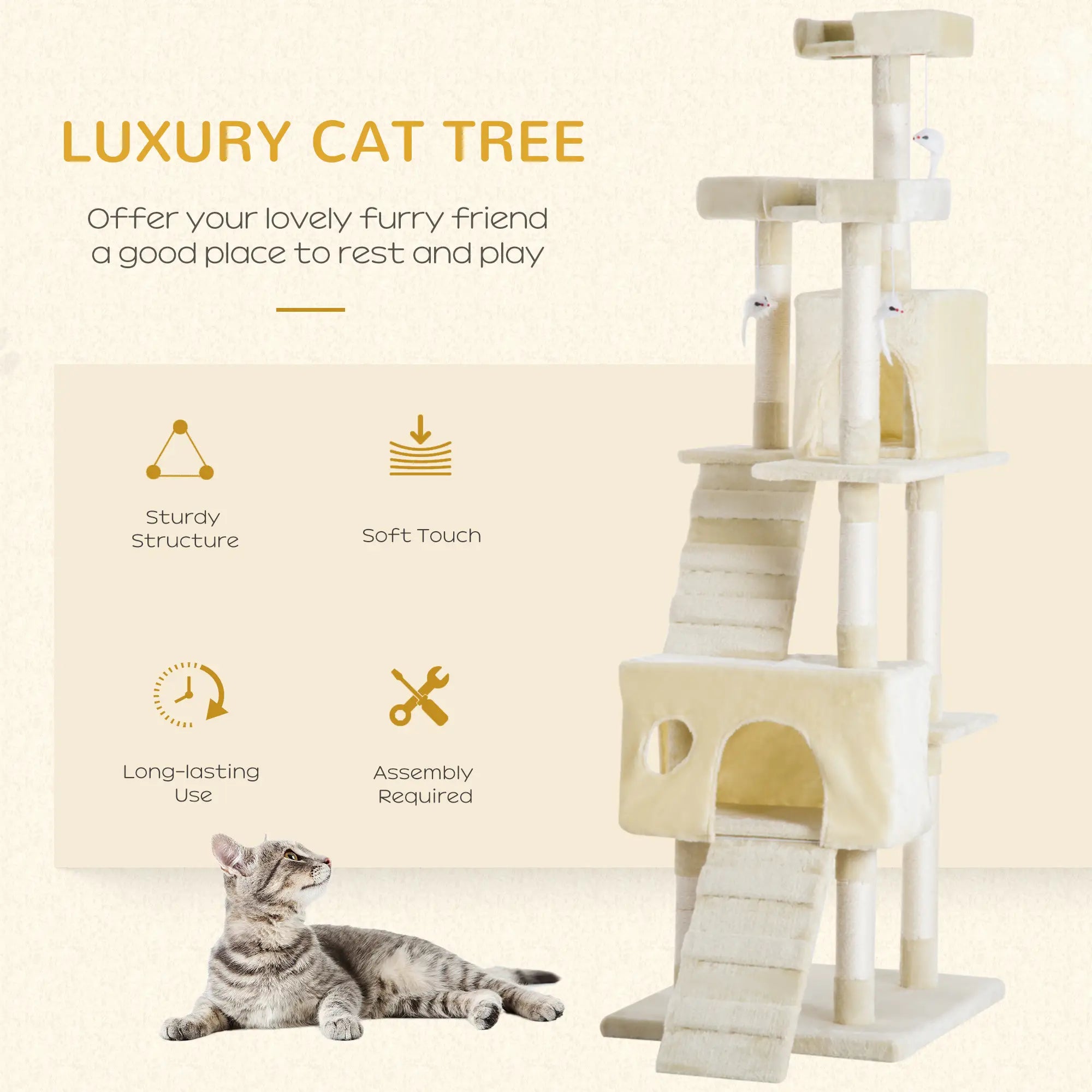 Cat Tree for Indoor Cats Play Tower Activity Center Kitten Scratch Post Climbing Tower 181 cm