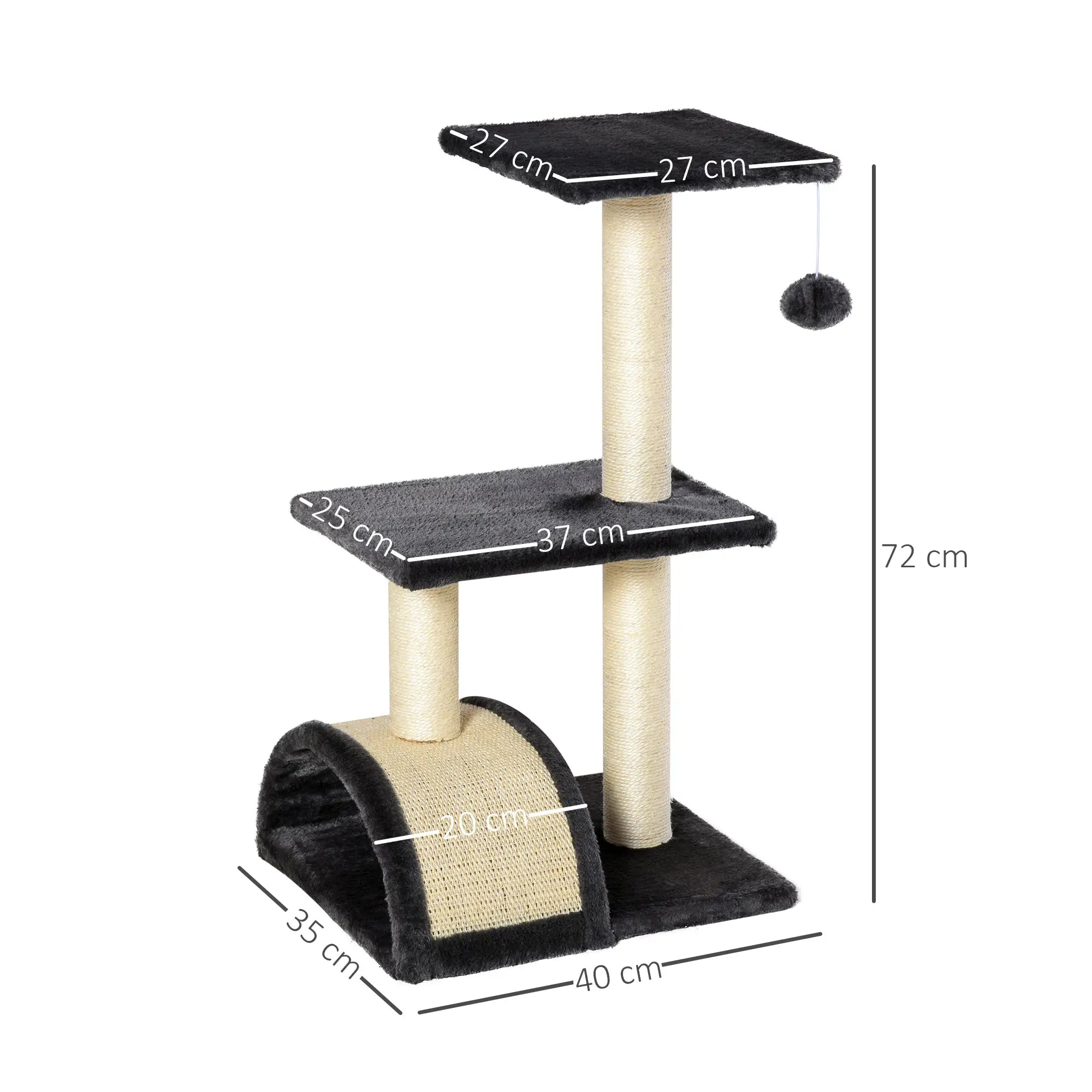 72cm Cat Tree with Scratching Post, Pad for Indoor Cats - Black