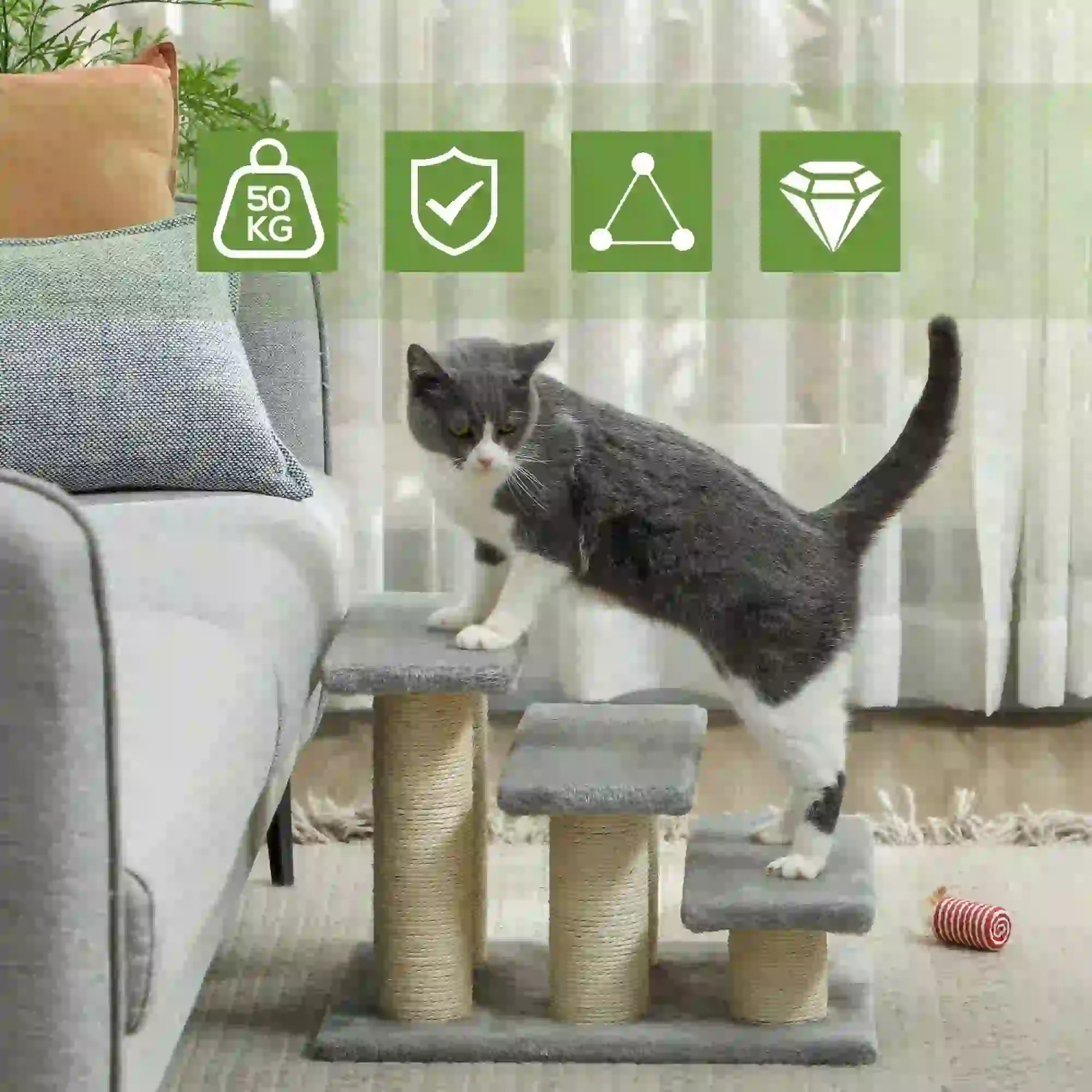 Pet Stairs 3-step Pet Ladder Cat dog Stairs Climb Ladder Cat Tree, Grey