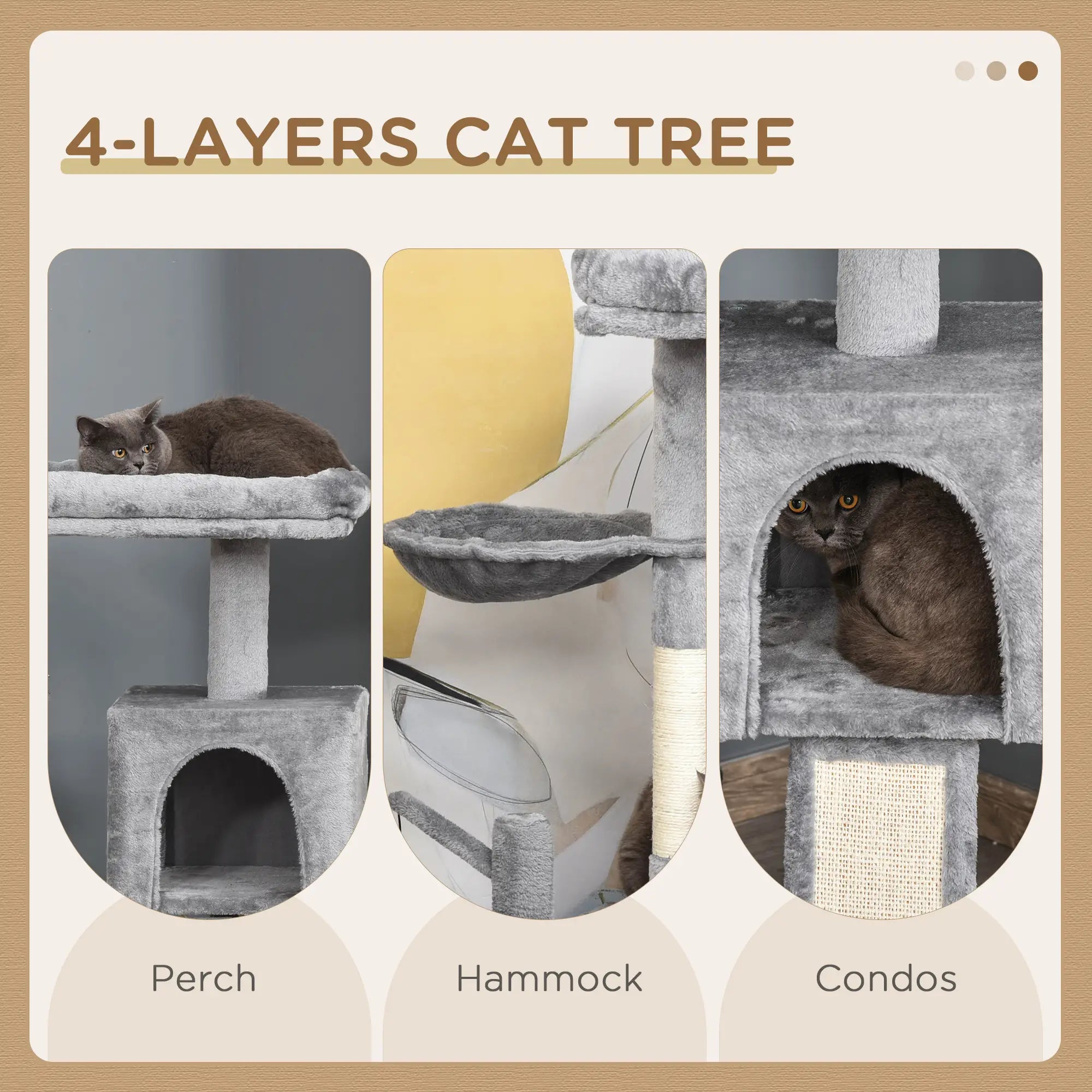 Cat Tree Tower for Indoor Cats, 111cm Kitten Activity Centre with Scratching Post Pad Hammock Condo Bed Ball Toy, Grey
