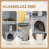 Cat Tree Tower for Indoor Cats, 111cm Kitten Activity Centre with Scratching Post Pad Hammock Condo Bed Ball Toy, Grey