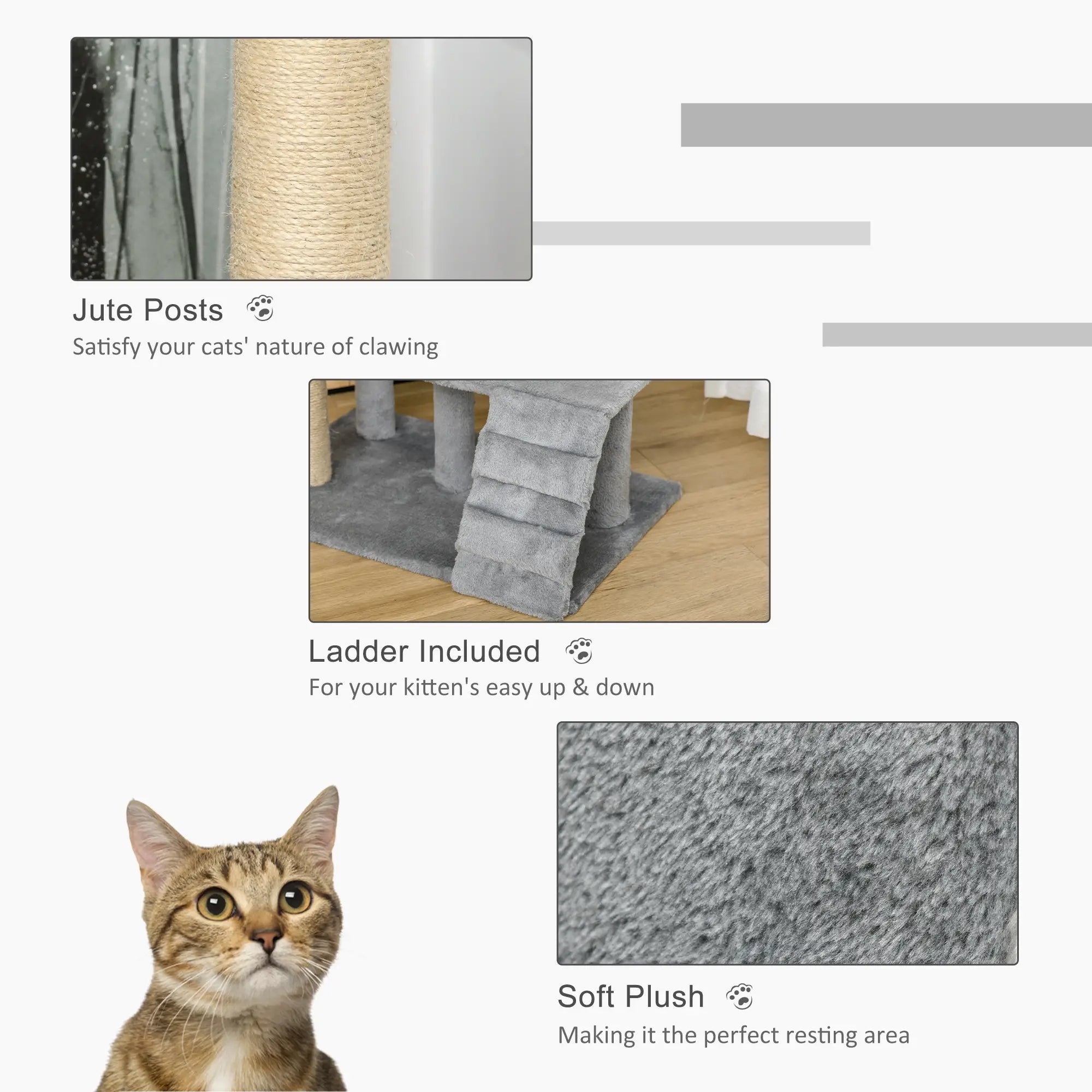 100 cm Cat Tree, Cat Condo Tree Tower for Indoor Cats, Cat Activity Centre with Scratching Posts, Plush Perch, Ladder, Hanging Ball - Light Grey