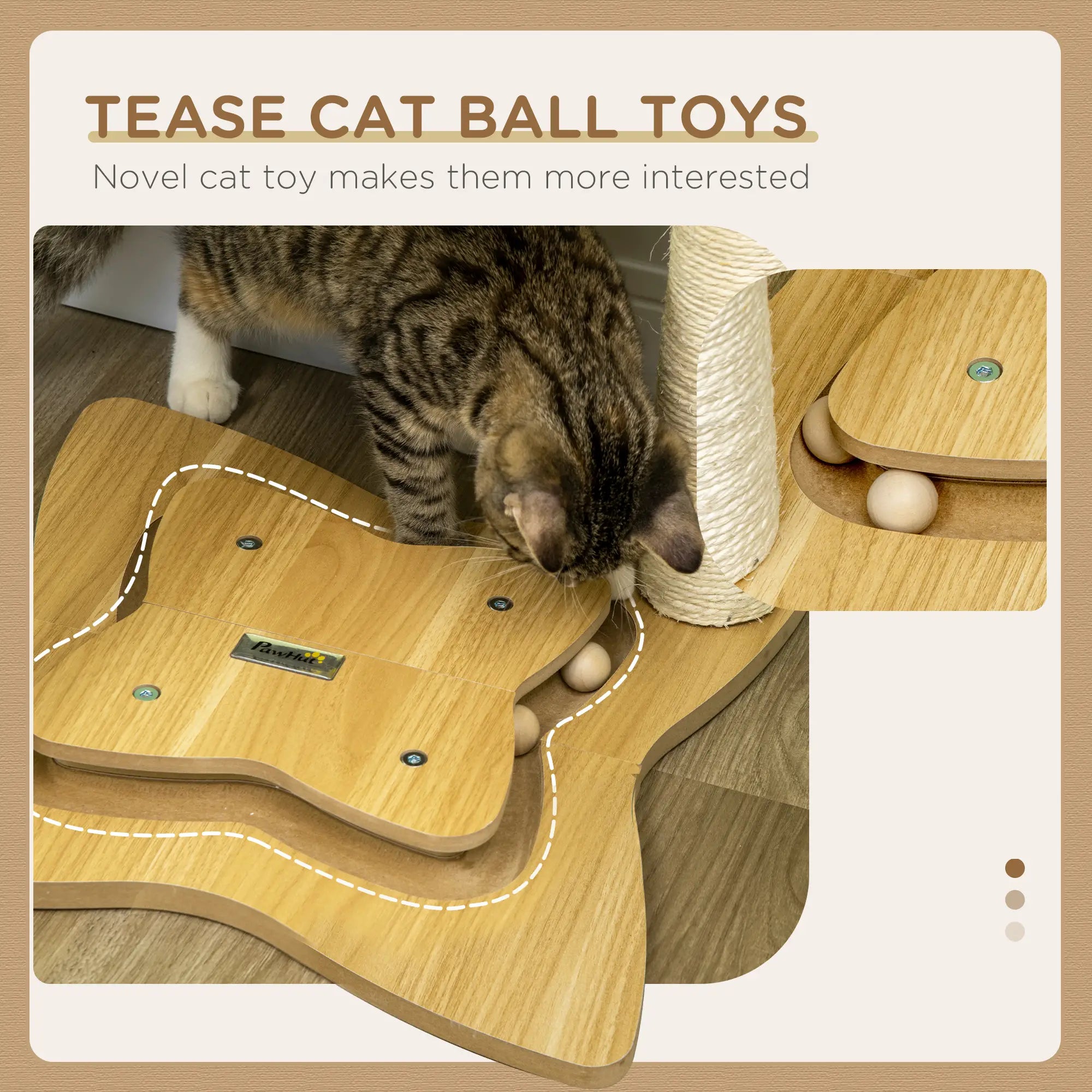 Cat Tree, with Scratching Posts, Hammock, Toy Ball - Beige