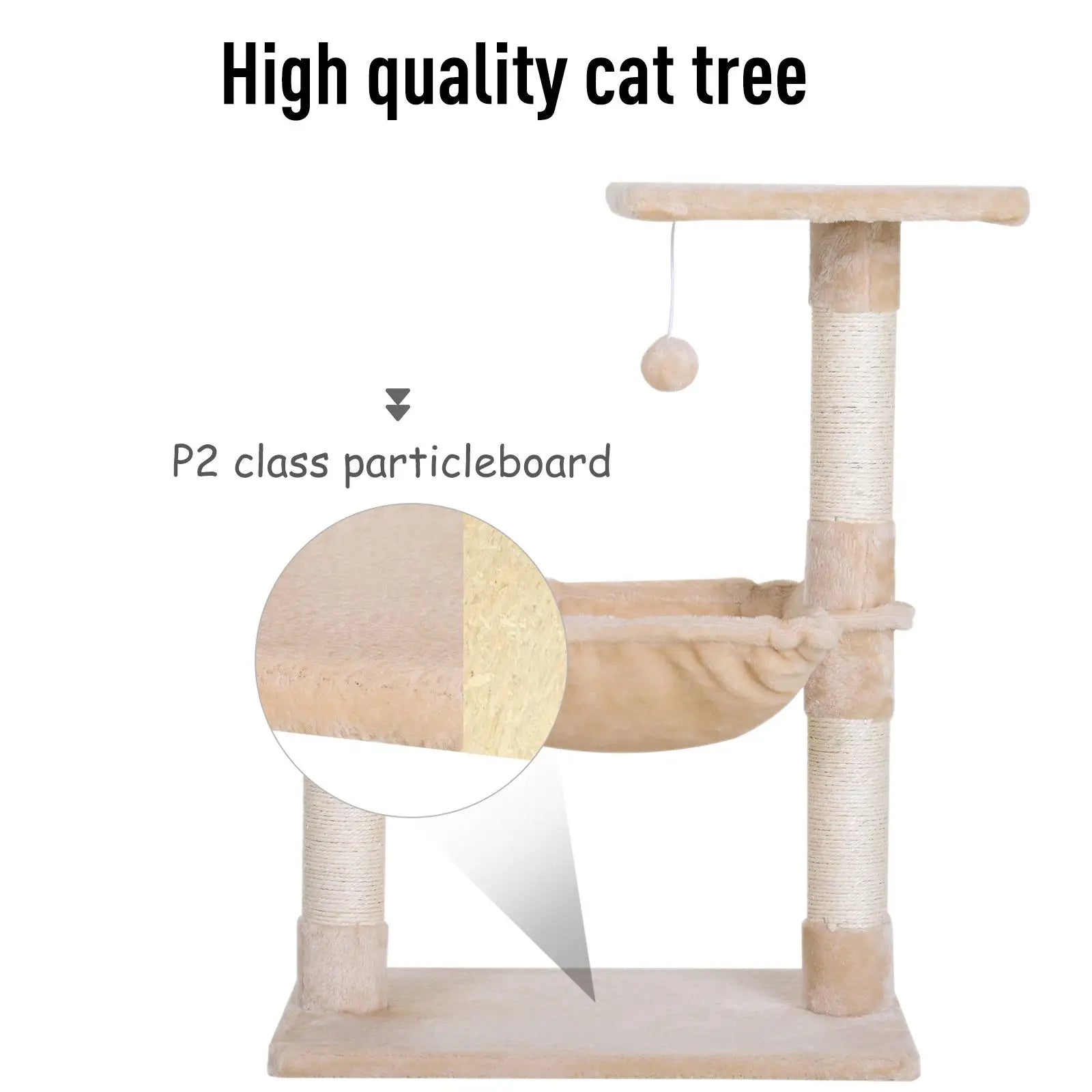 Scratch Post with Bed Cat Tree for Indoor Cats Sisal Scratching Posts Hammock Kitty Activity Centre Beige