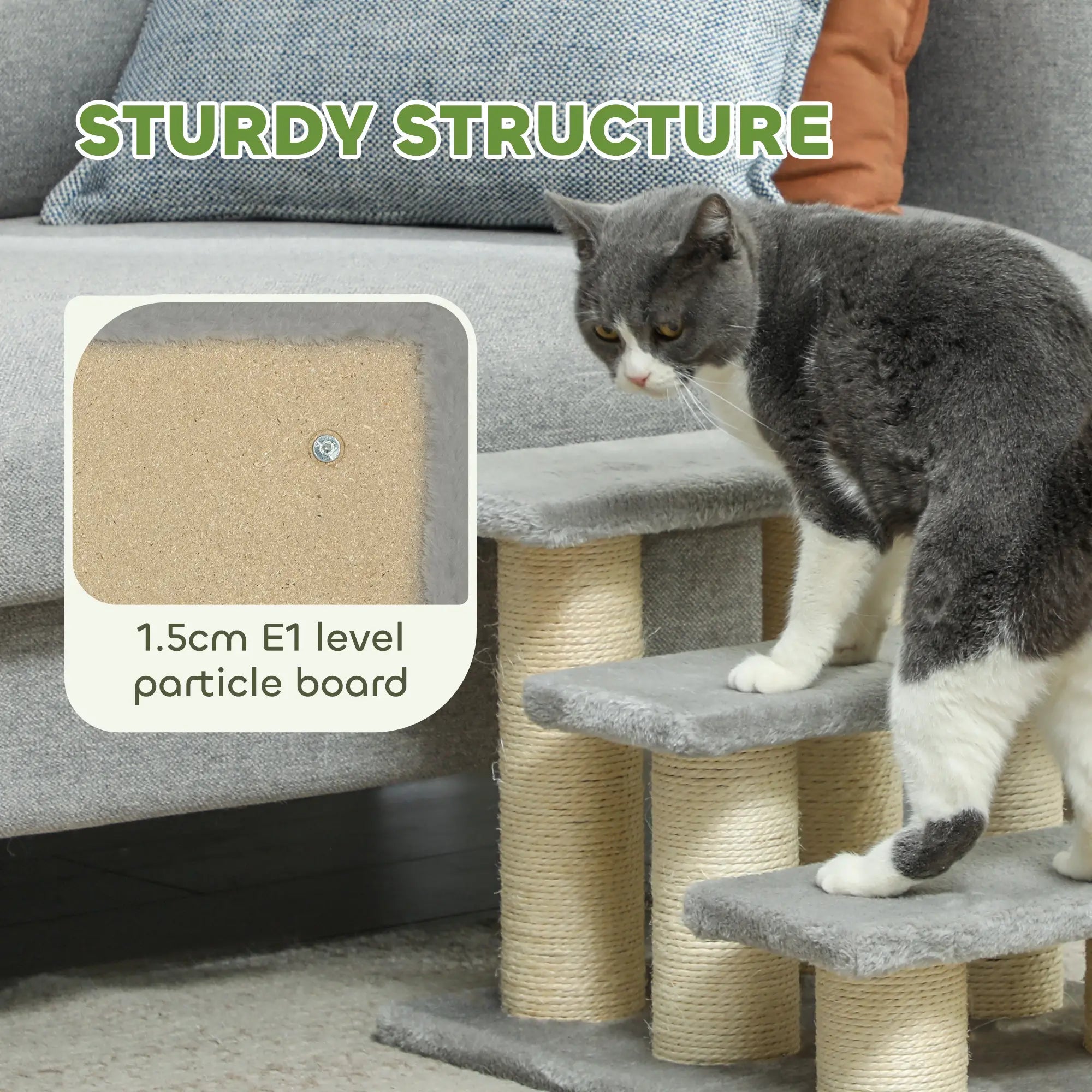 Pet Stairs 3-step Pet Ladder Cat dog Stairs Climb Ladder Cat Tree, Grey