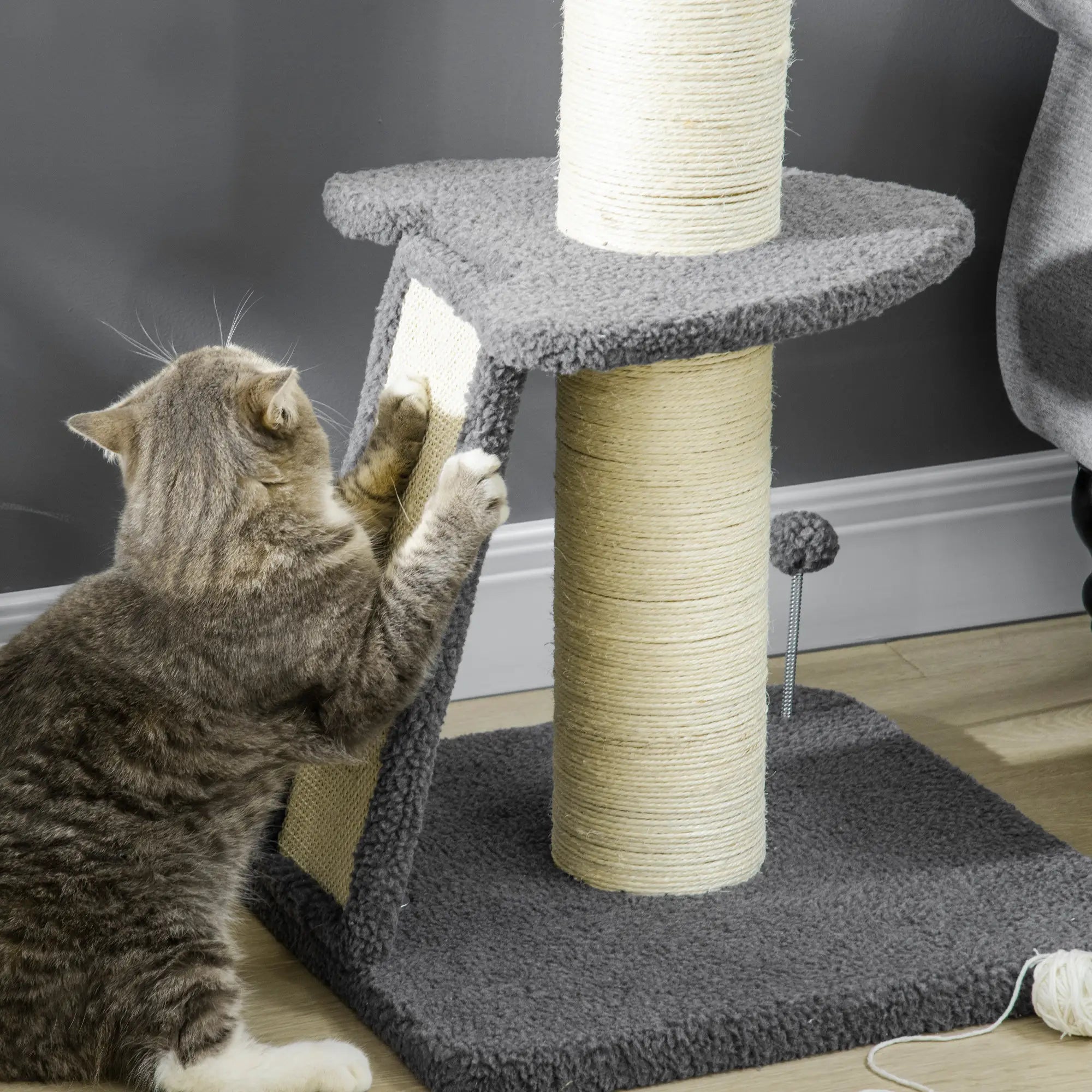 Cat Tree Tower with Scratching Posts, Pad, Bed, Toy Ball-Dark Grey