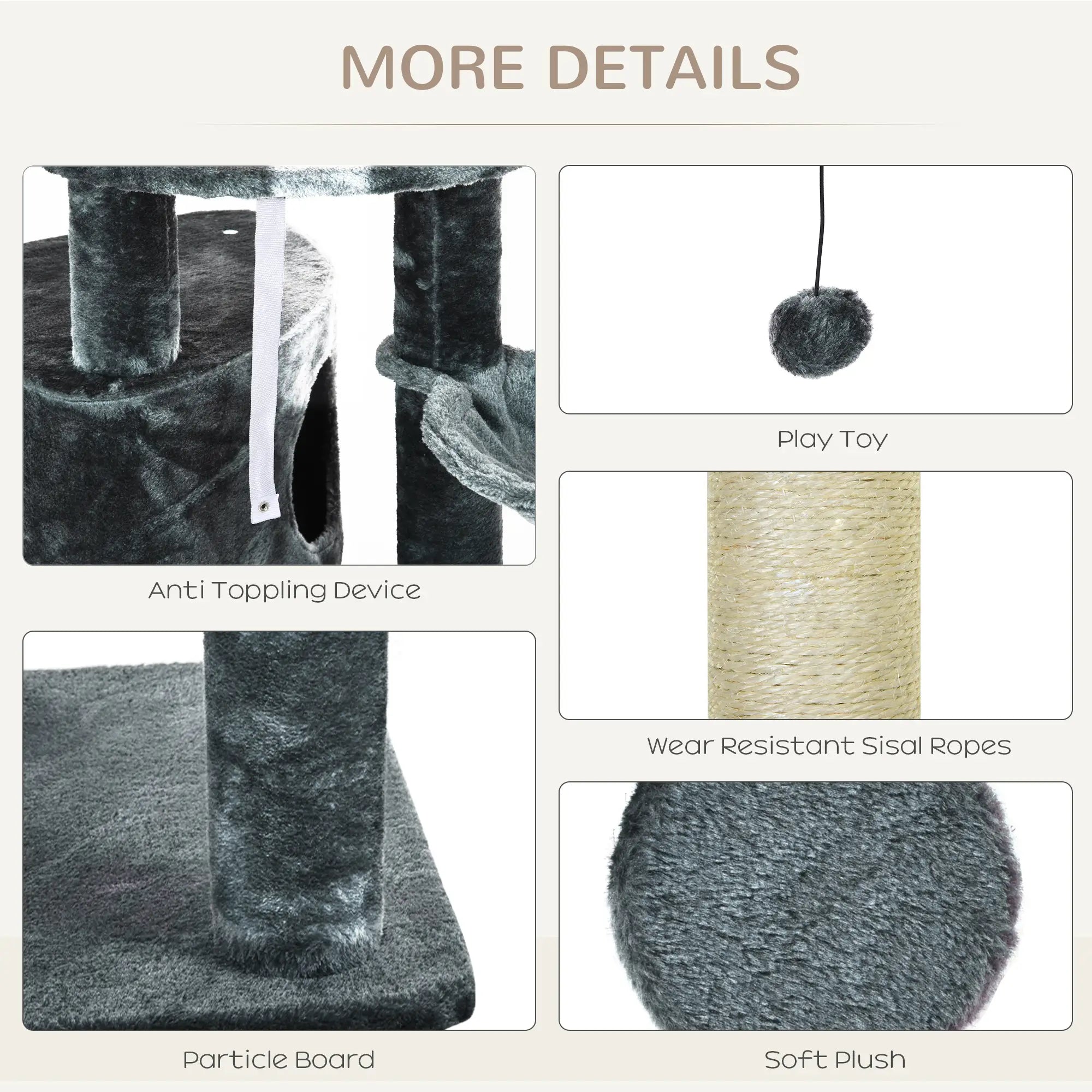 Floor to Ceiling Cat Tree for Indoor Cats Play Tower Climbing Activity Center Scratching Post Platforms Condo Adjustable Height 220-265cm Dark Grey