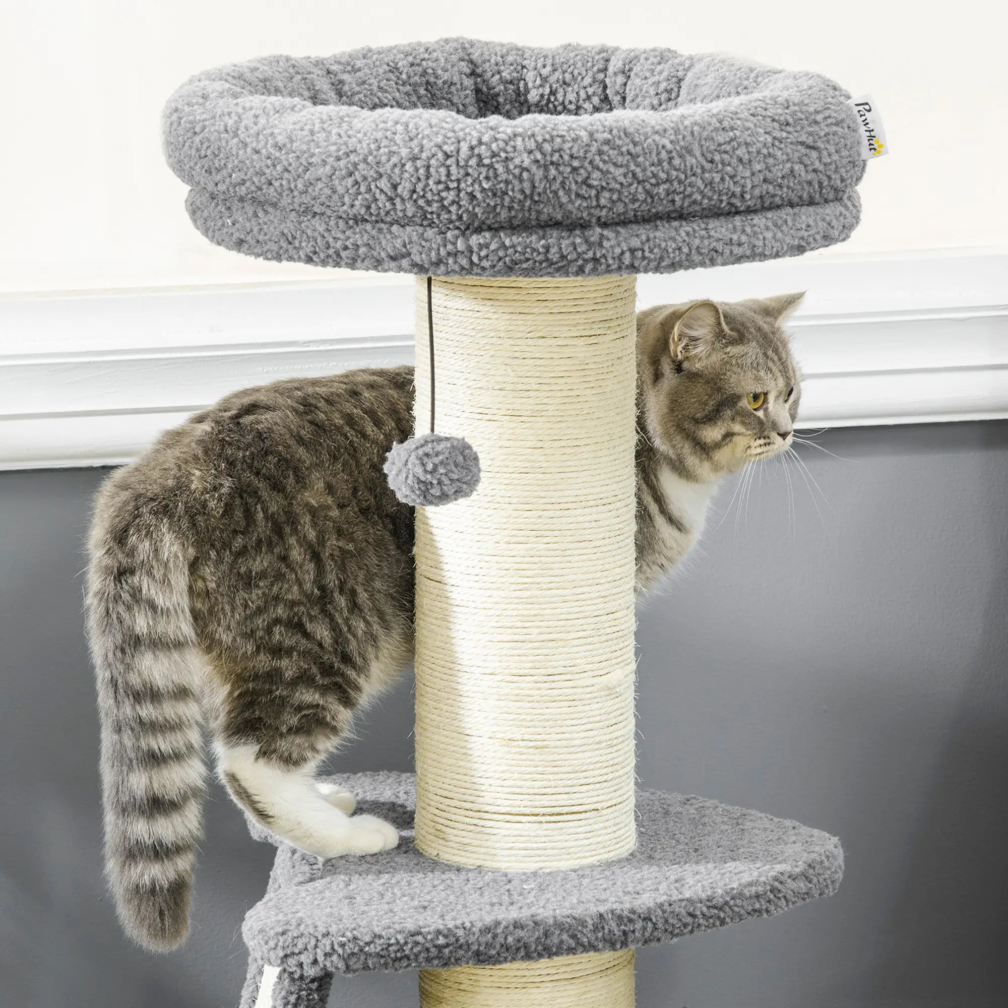 Cat Tree Tower with Scratching Posts, Pad, Bed, Toy Ball-Dark Grey