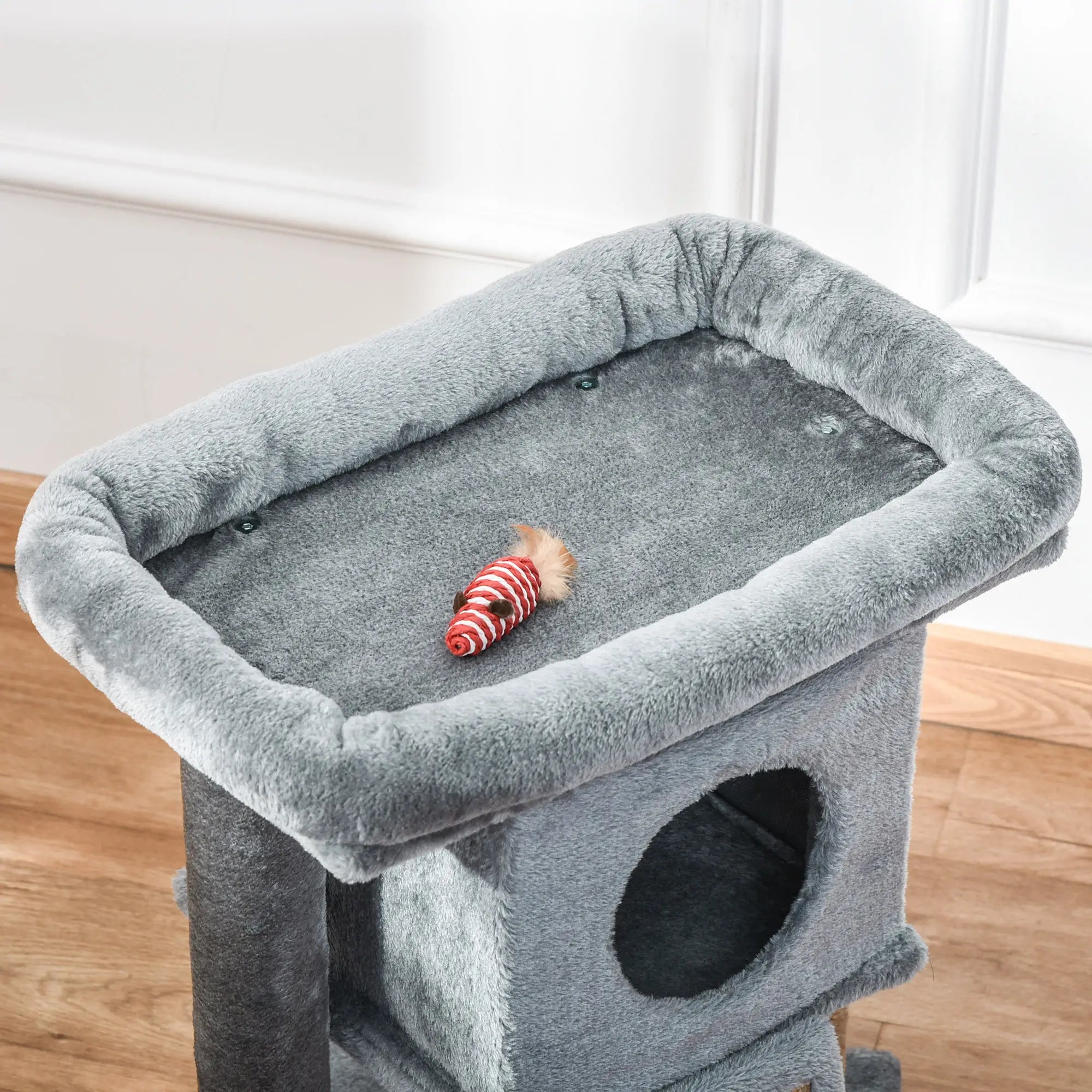 Cat Tree Tower for Indoor Cats CScratching Post Climbing Activity Centre w/Jute Scratching Pad, Toy Ball, Cat House - Grey