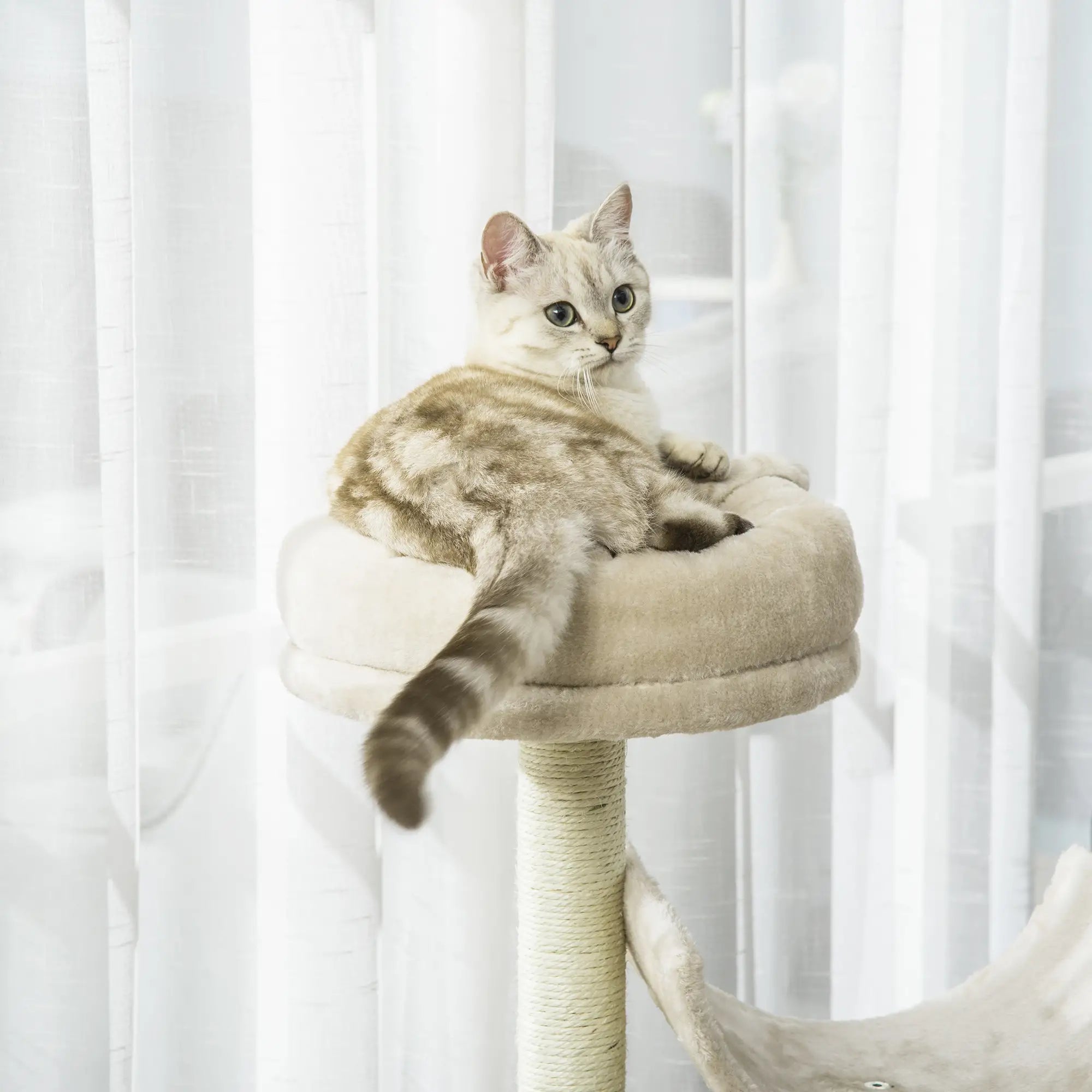 Cat Tree for Indoor Cats Kitten Pet Scratching Post Perch Activity Center Scratcher Climb Post Play House Arch with Tunnel 105cm Tall Beige