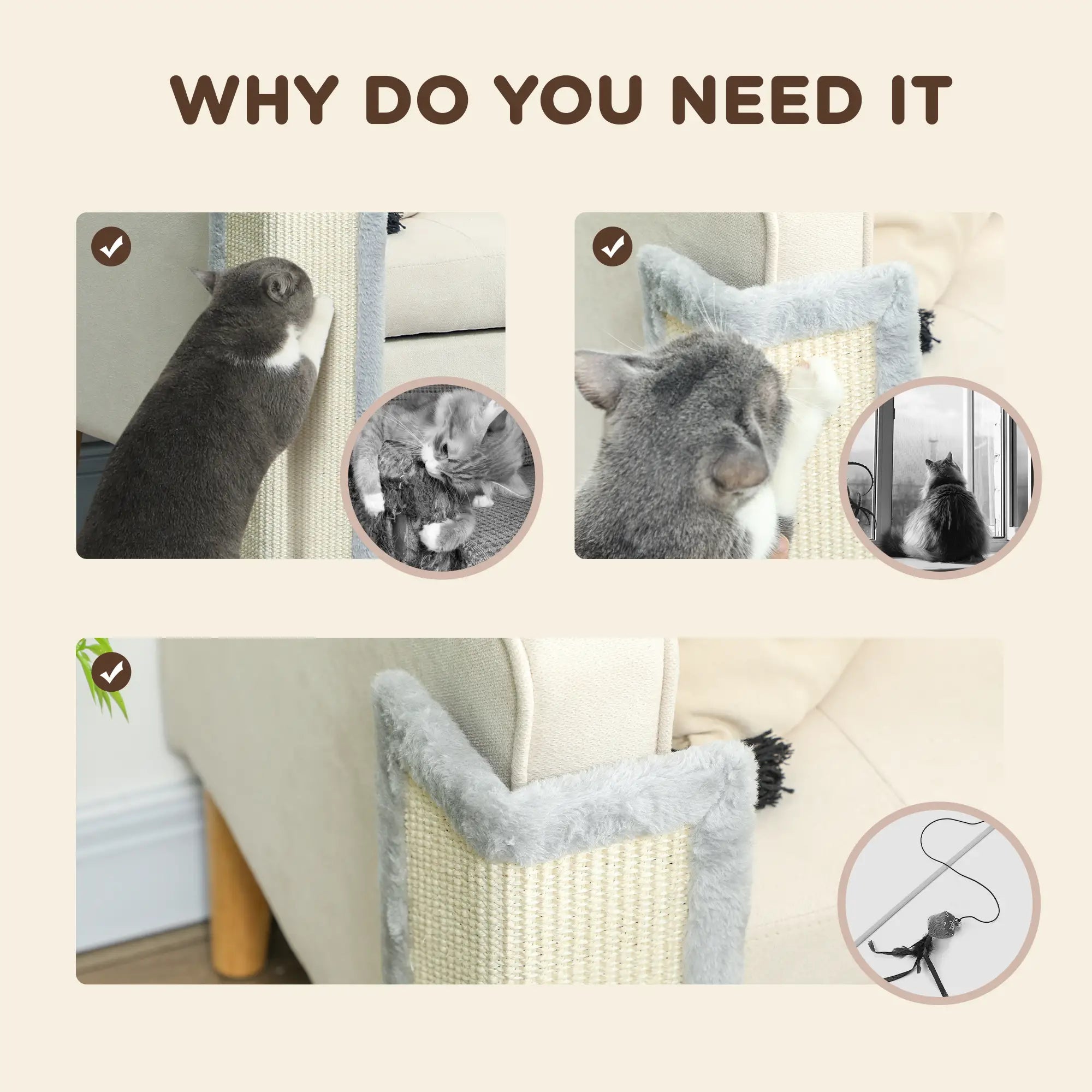 56cm Corner Cat Scratching Post with Sisal Scratching Pad, Grey