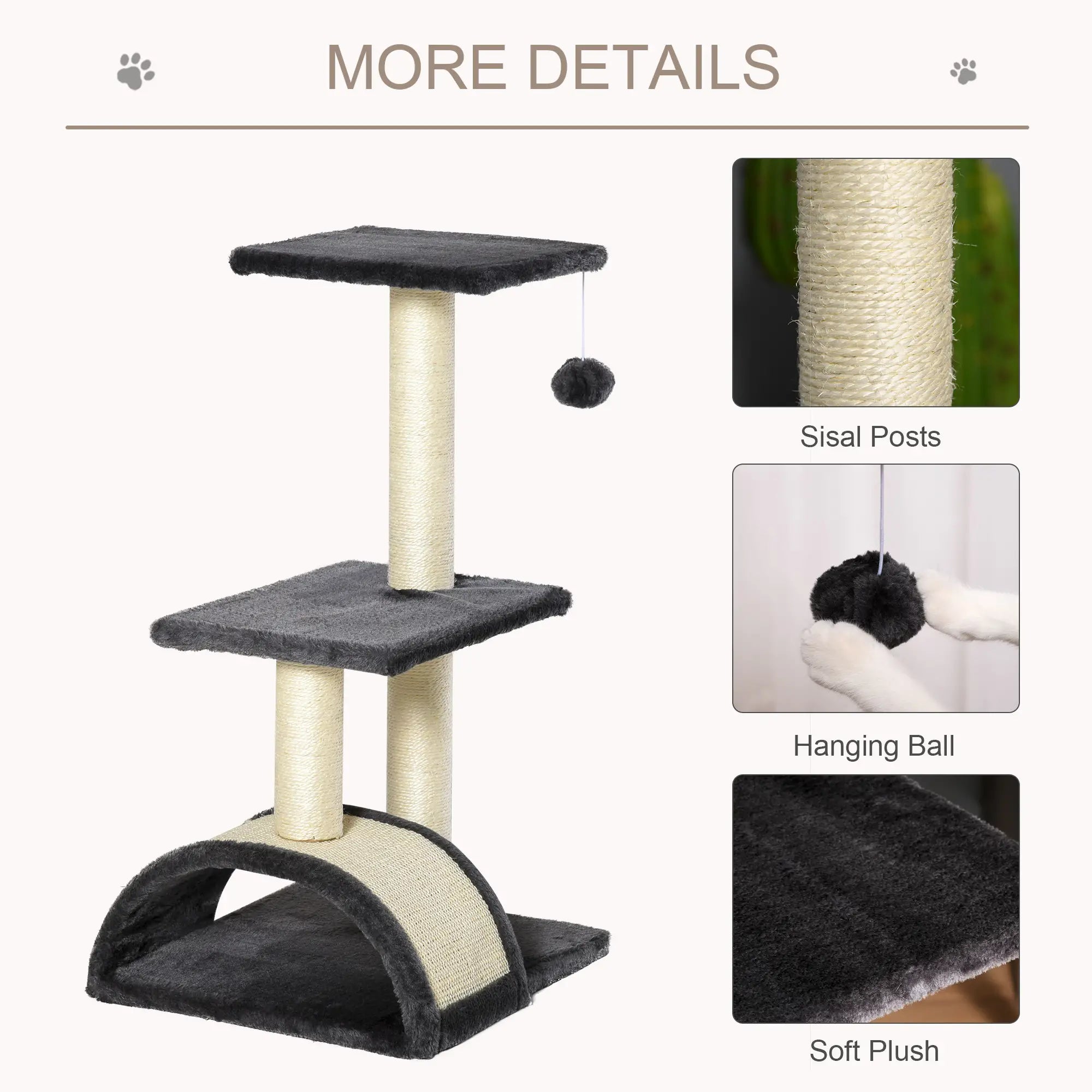 72cm Cat Tree with Scratching Post, Pad for Indoor Cats - Black