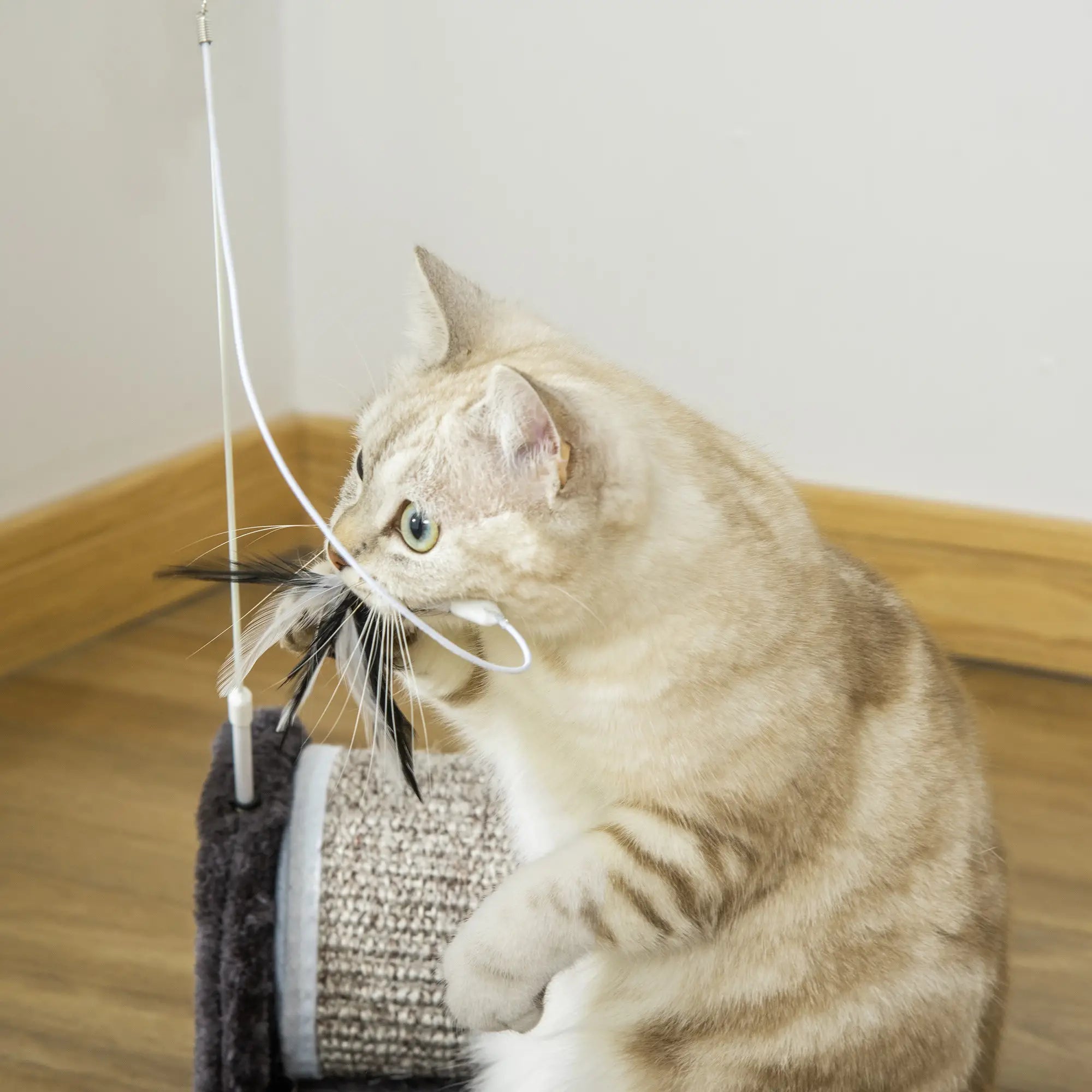 Cat Scratcher, Sisal Cat Scratching Board Mat Pad with Roller, Feather Toy, 44 x 24 x 16 cm, Grey