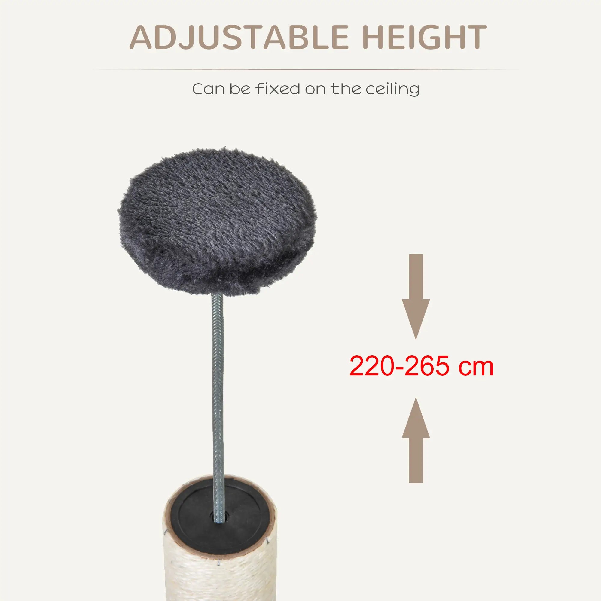 Floor to Ceiling Cat Tree for Indoor Cats Play Tower Climbing Activity Center Scratching Post Platforms Condo Adjustable Height 220-265cm Dark Grey
