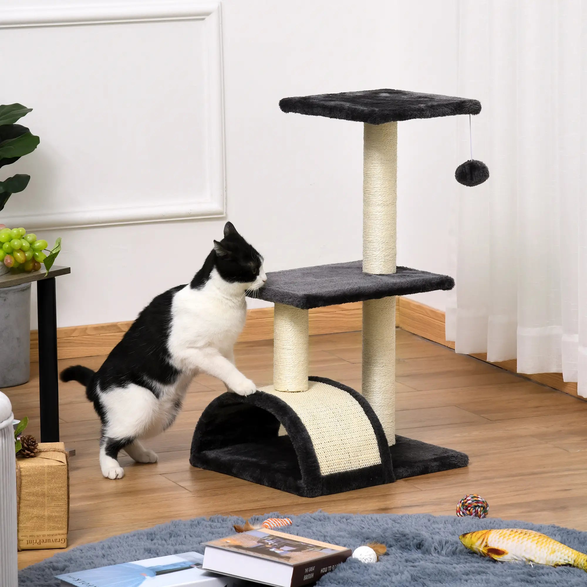 72cm Cat Tree with Scratching Post, Pad for Indoor Cats - Black
