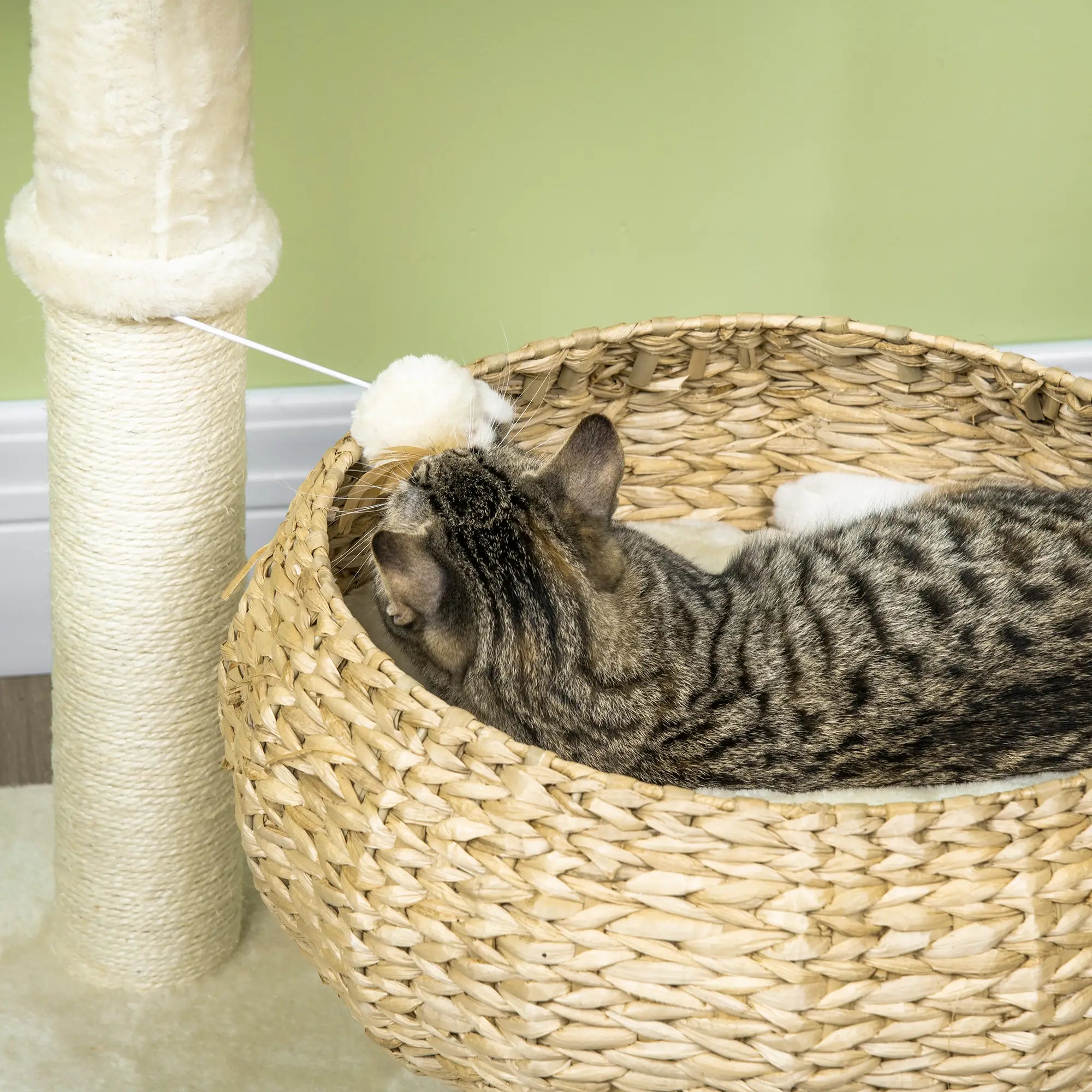 72cm Cat Tree Kitten Tower, with Sisal Scratching Post, Two Beds, Toy Ball
