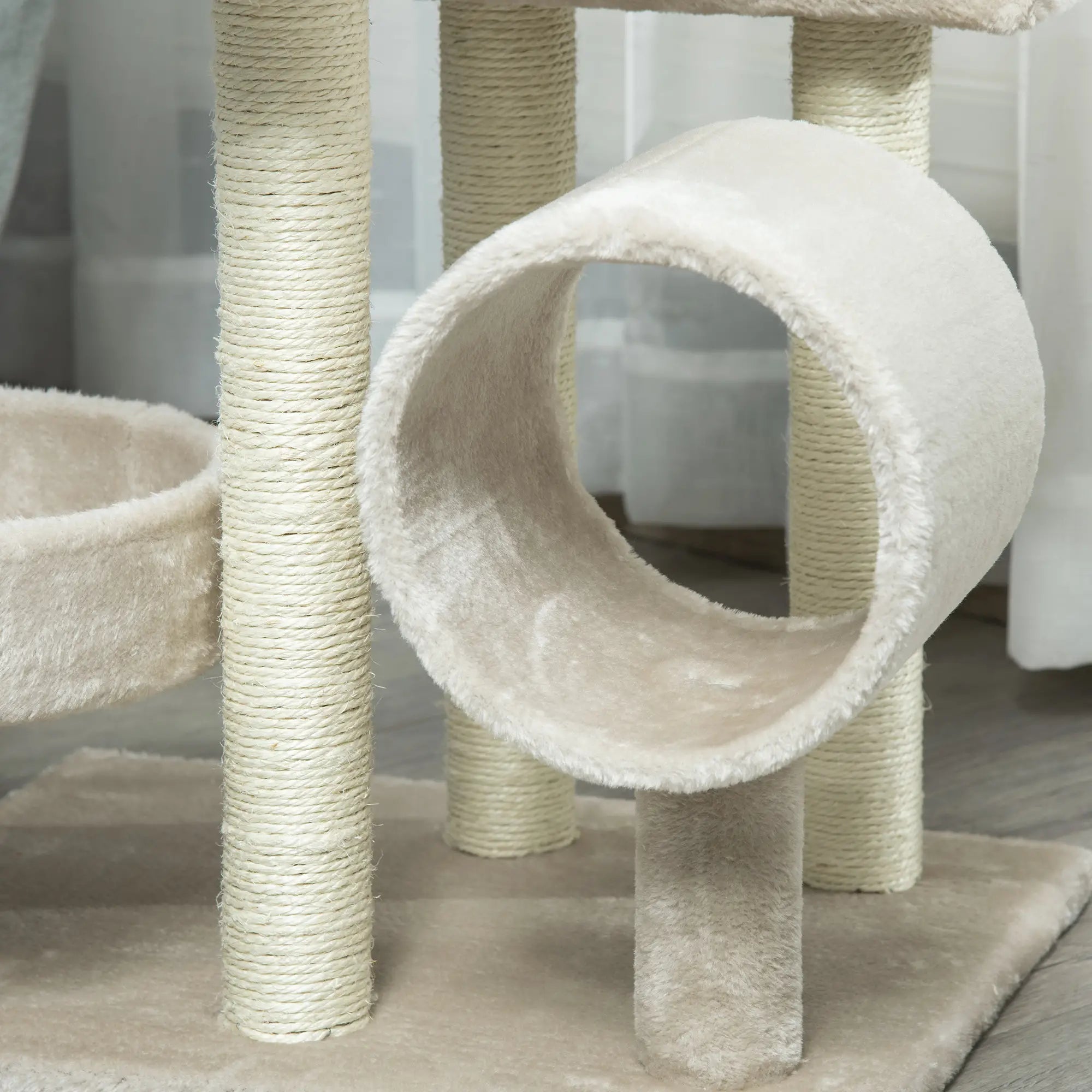 Cat Tree for Indoor Cats Kitten Pet Scratching Post Perch Activity Center Scratcher Climb Post Play House Arch with Tunnel 105cm Tall Beige