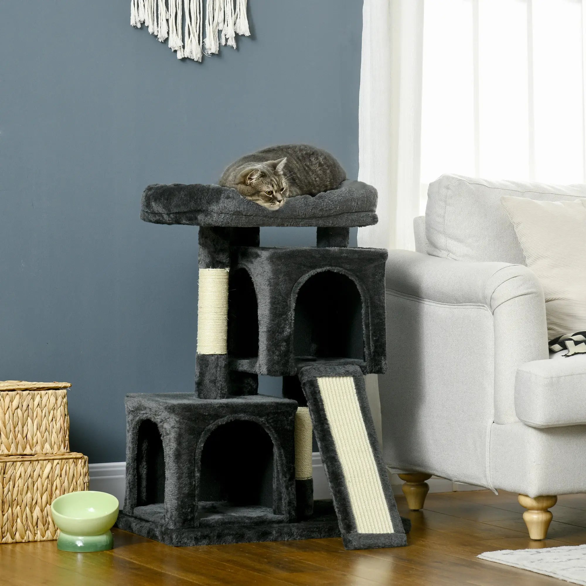 Cat Tree for Indoor Cats 83cm Cat Scratching Post Scratch Board Kitten Tower Climbing Frame Black