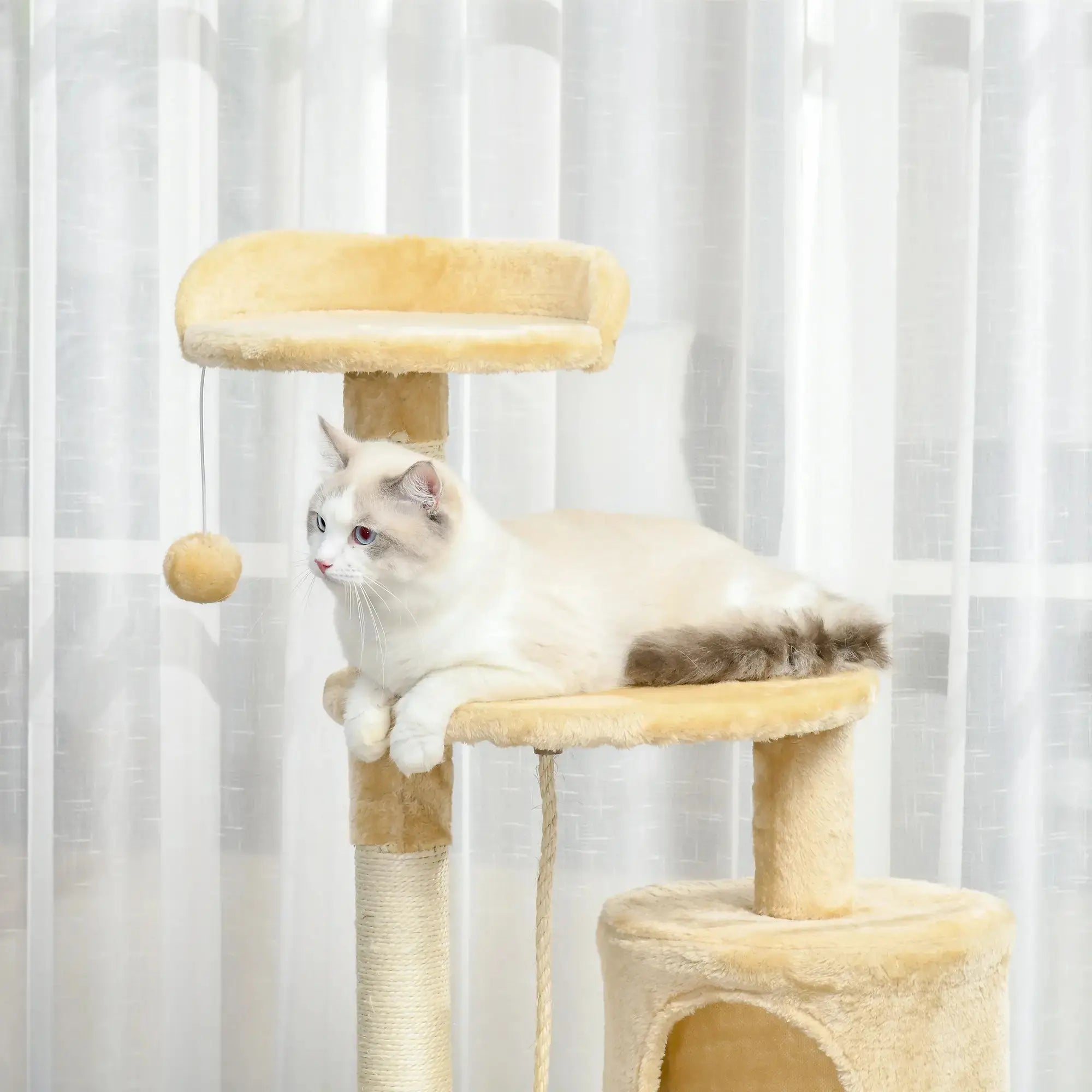 Cat Tree for Indoor Cats Pet Activity Centre Kitty Condo Climbing Scratching Post with Toys 4-tier 114cm Tall Beige