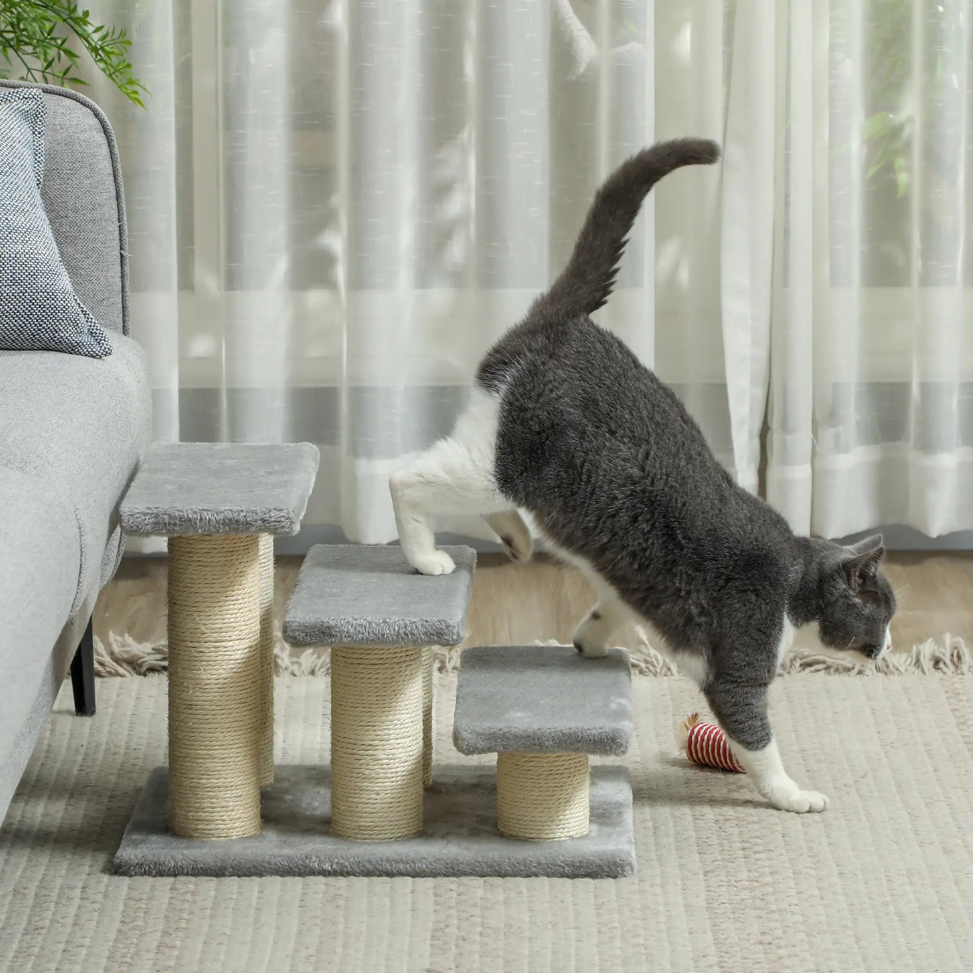 Pet Stairs 3-step Pet Ladder Cat dog Stairs Climb Ladder Cat Tree, Grey