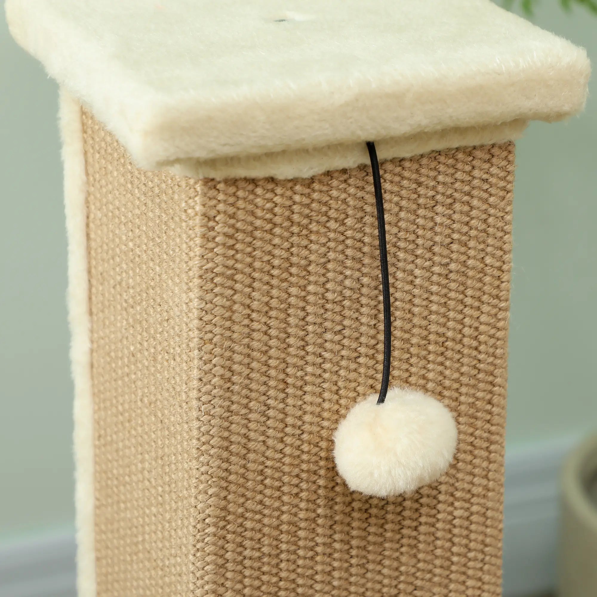 Cat Scratcher, Vertical Full Scratcher w/ Natural Jute Rope, Hanging Ball, Soft Plush - Beige