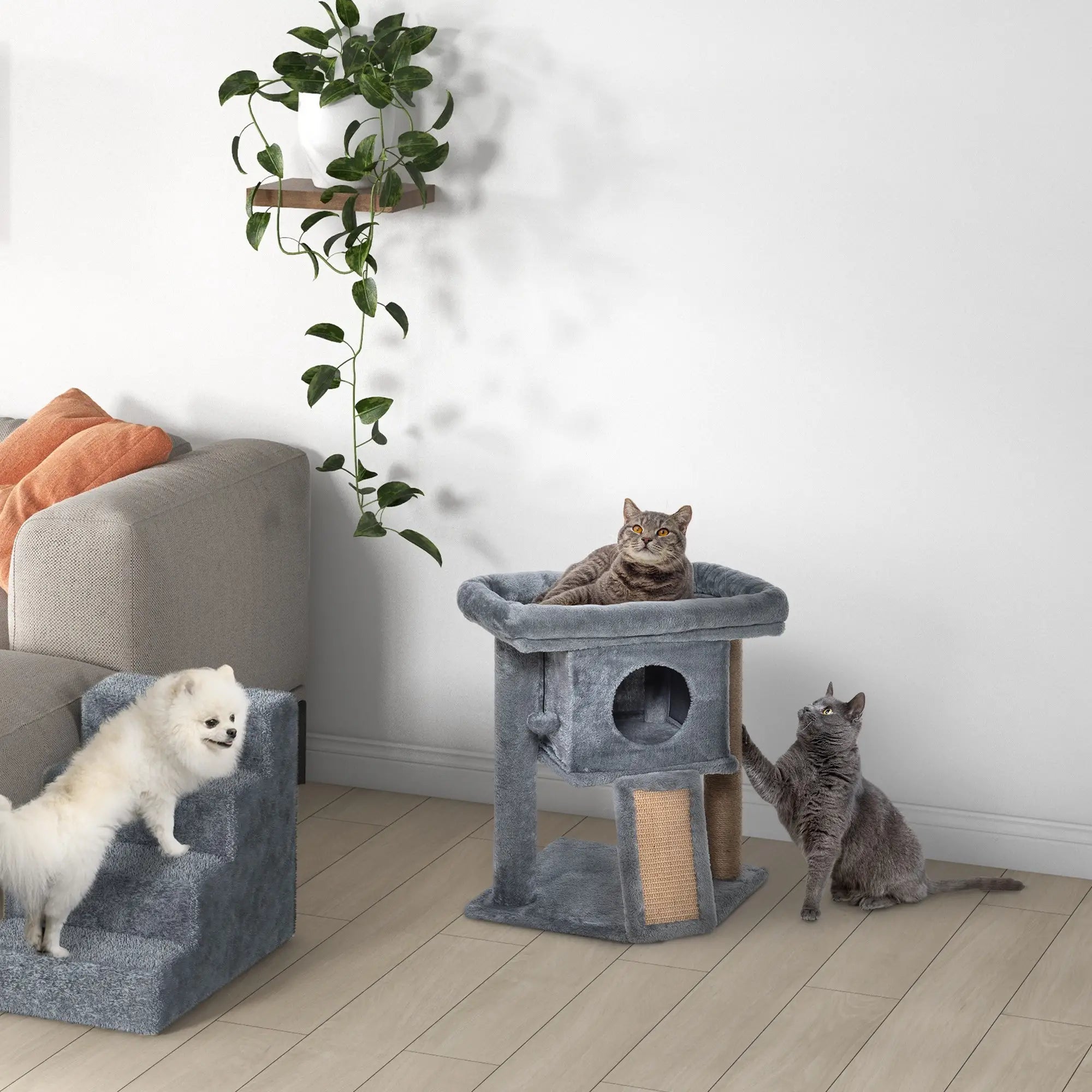 Cat Tree Tower for Indoor Cats CScratching Post Climbing Activity Centre w/Jute Scratching Pad, Toy Ball, Cat House - Grey
