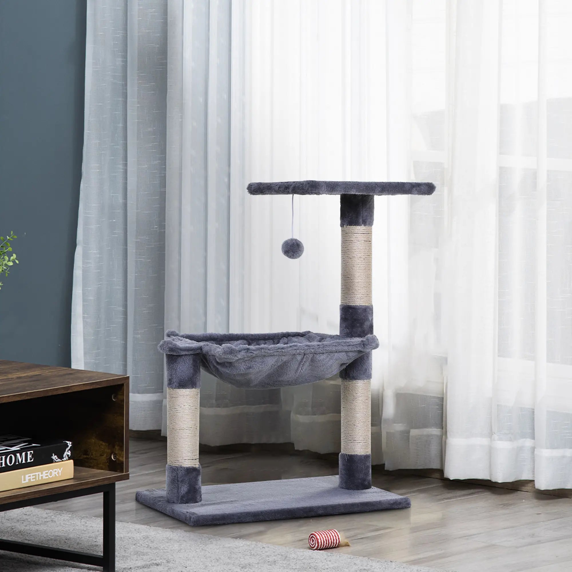 Cat Scratch Post with Bed Cat Tree for Indoor Cats Sisal Scratching Posts Hammock Kitty Activity Centre Grey
