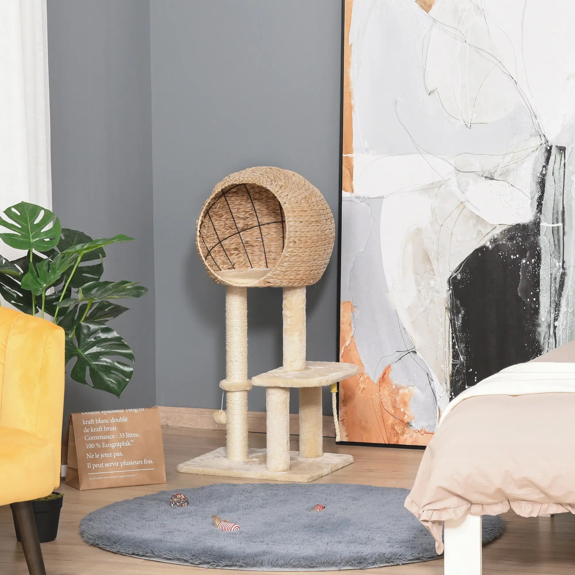 Cat Tree for Indoor Cats 100cm Kitten Climbing Tower Activity Center with Sisal Scratching Post Condo Perch Hanging Balls Teasing Rope Toy Cushion