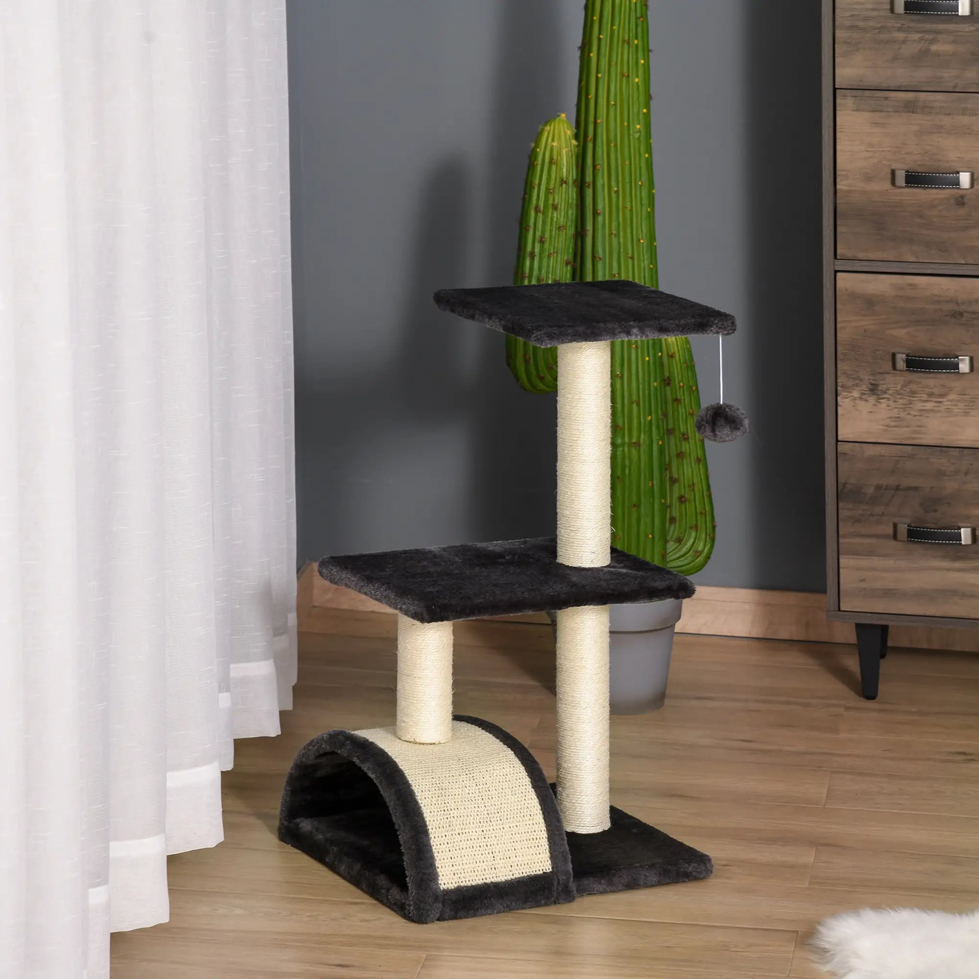 72cm Cat Tree with Scratching Post, Pad for Indoor Cats - Black