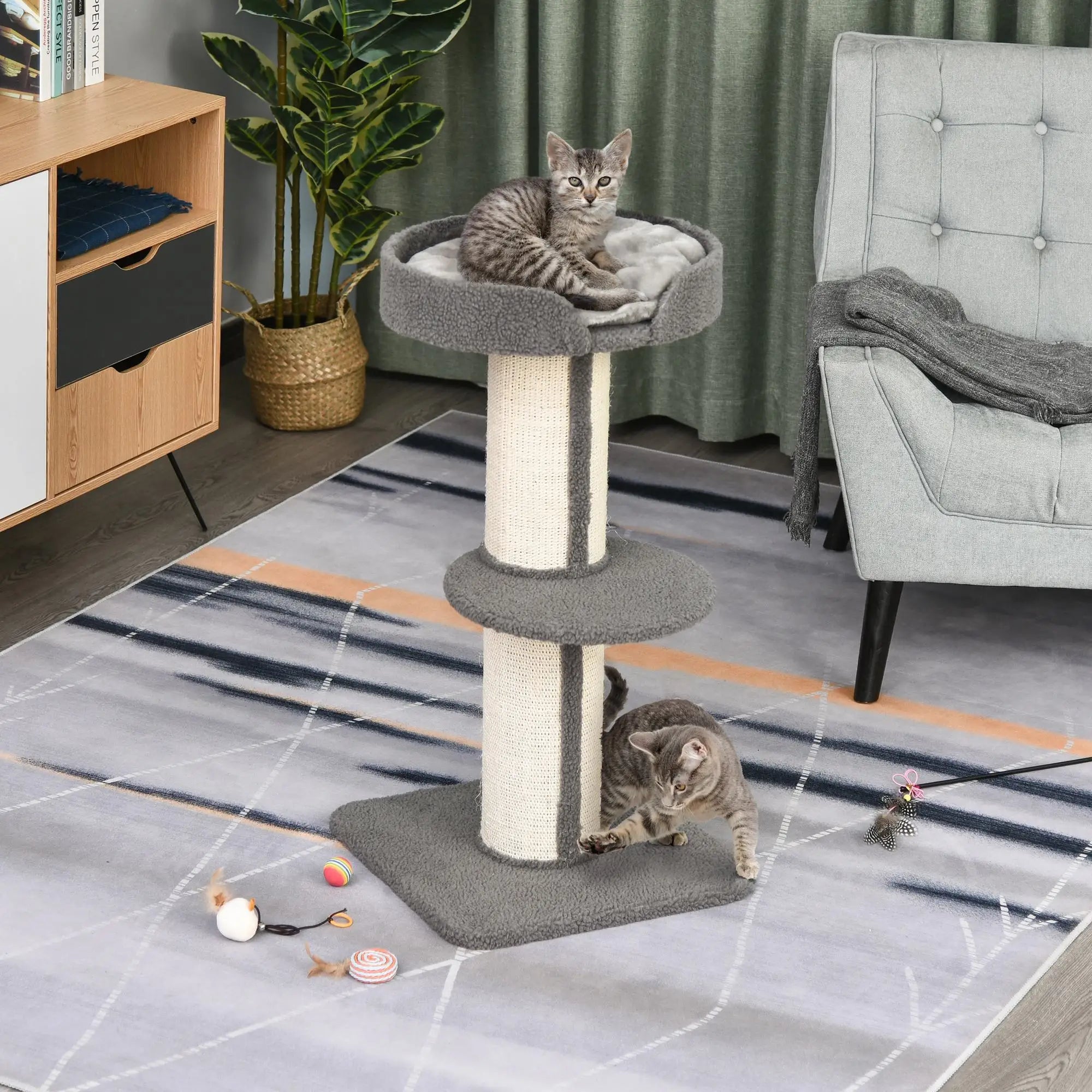 91cm Cat Tower Scratching Posts Cat Tree for Indoor Cats Kitten Activity Centre Grey