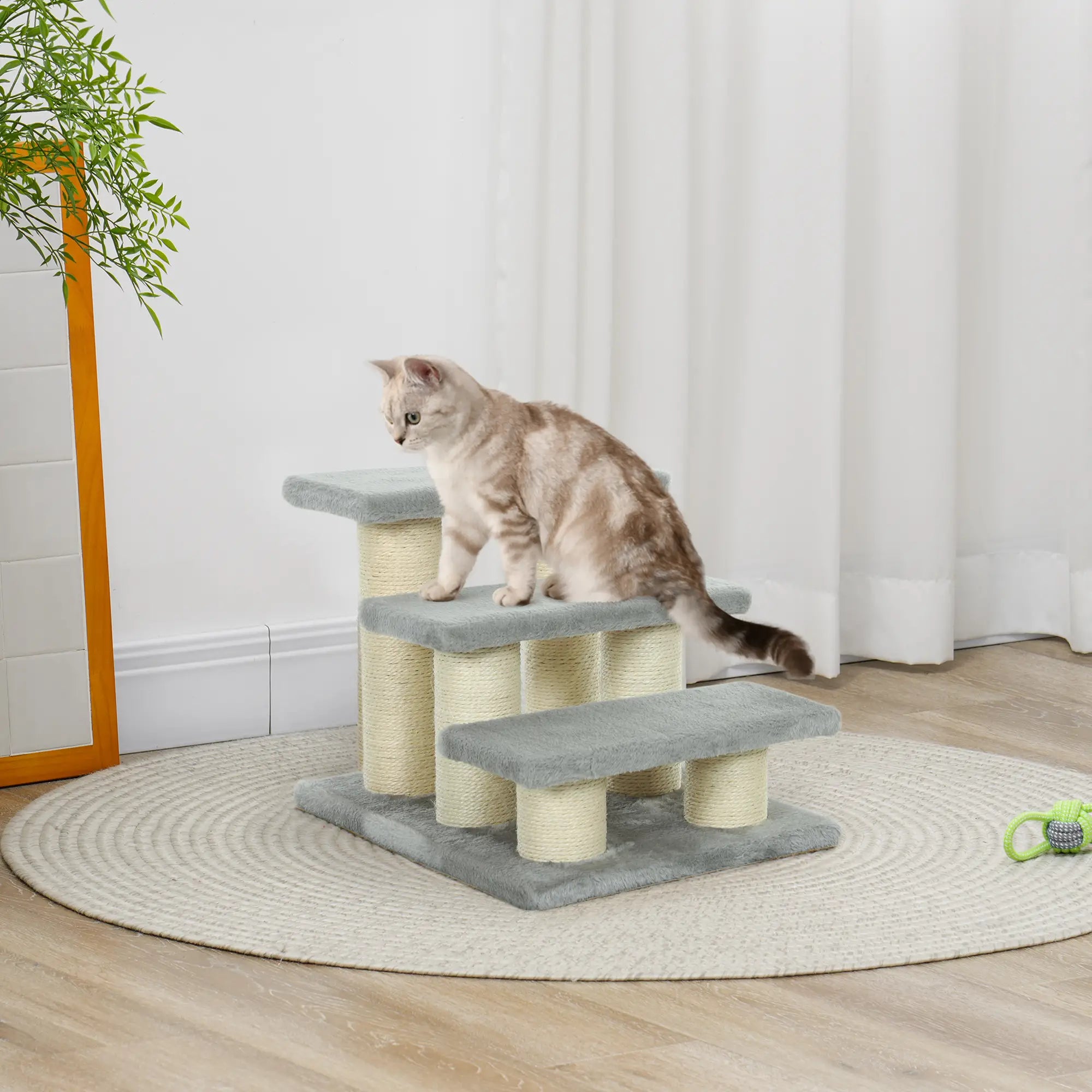 Pet Stairs 3-step Pet Ladder Cat dog Stairs Climb Ladder Cat Tree, Grey
