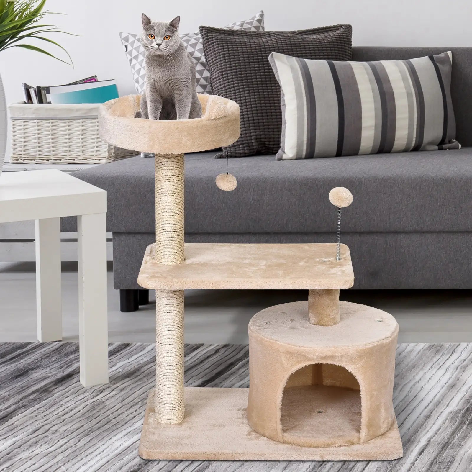 Cat Tree for Indoor Cats with Scratching Post Climbing Tower Kitty Activity Centre Condo Perch Jumping Platforms Beige 60L x 40W x 81H cm