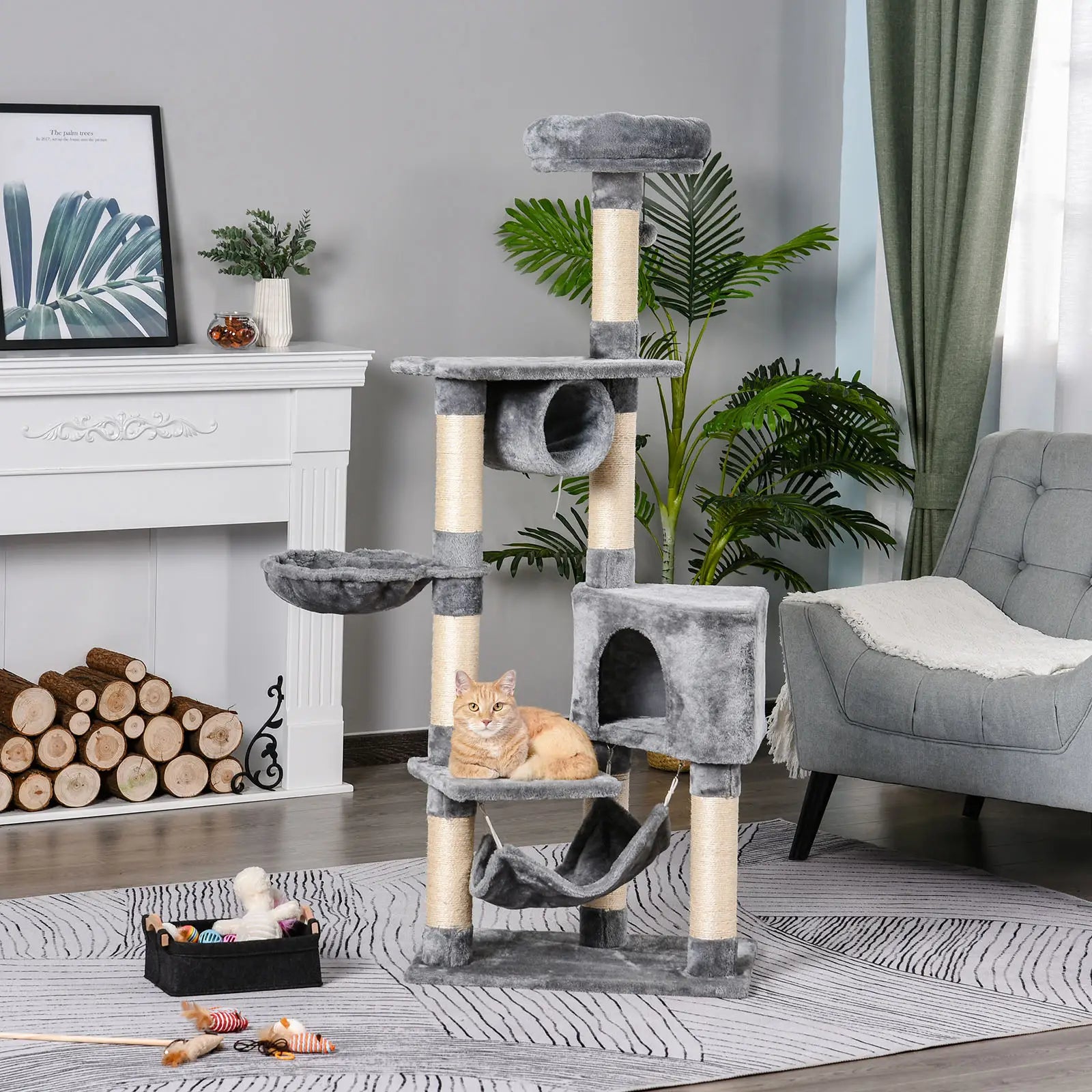 Cat Tree for Indoor Cats Condo Tower Multi-level Height 150CM Kittens Activity Stand House with Toys & Various Scratching Posts