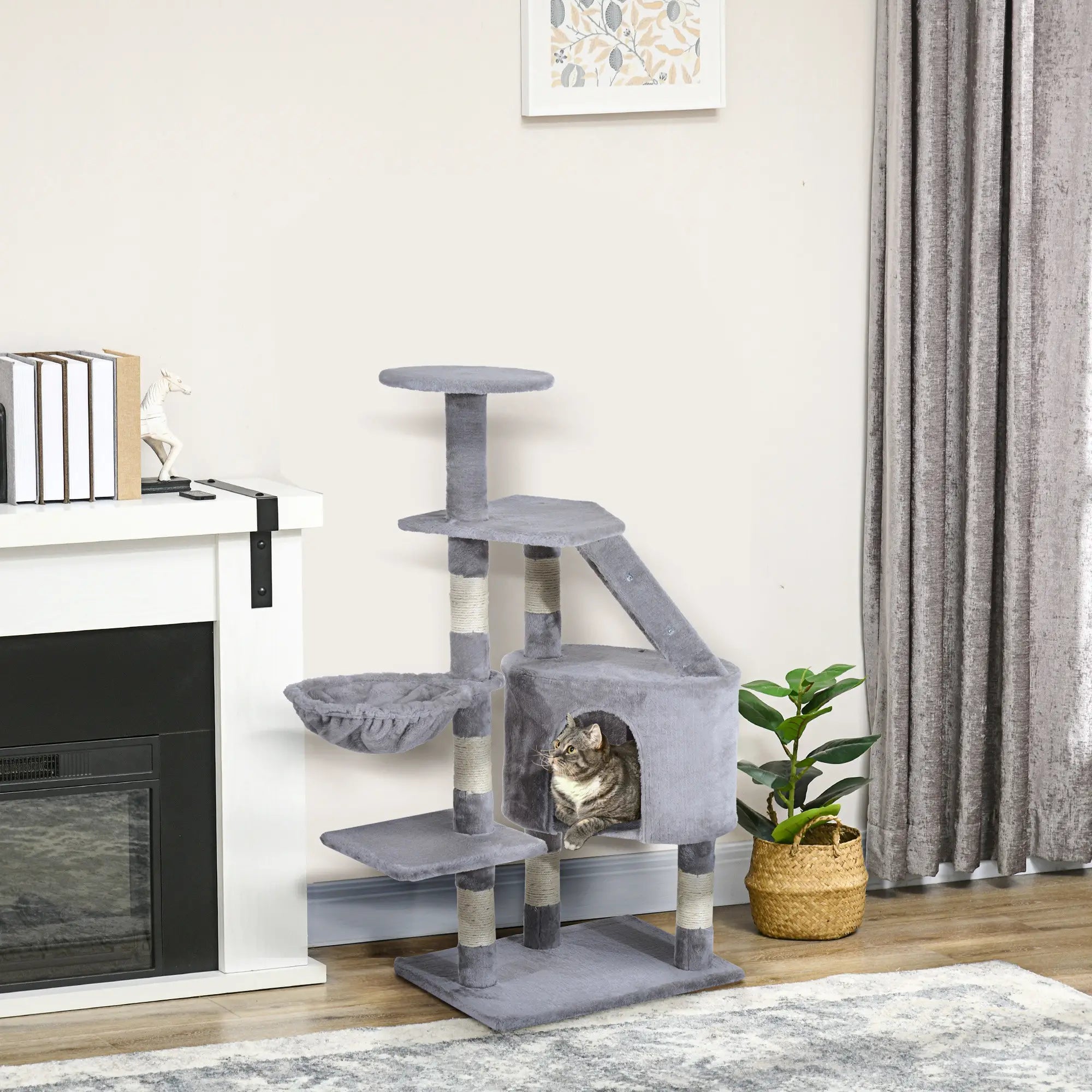 Cat Tree for Indoor Cats Kitten Scratching Post Scratch Scratcher Climb Activity Center Play House Pet Furniture 125cm (Grey)