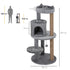 104 cm Cat Tree, Cat Condo Tree Tower, Cat Activity Centre with Scratching Posts, Plush Perch, Hanging Ball - Grey
