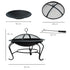 Metal Firepit Bowl Outdoor Round Fire Pit w/ Lid, Log Grate, Poker for Backyard, Camping, BBQ, Bonfire, Wood Burning Stove, 56 x 56 x 45cm, Black