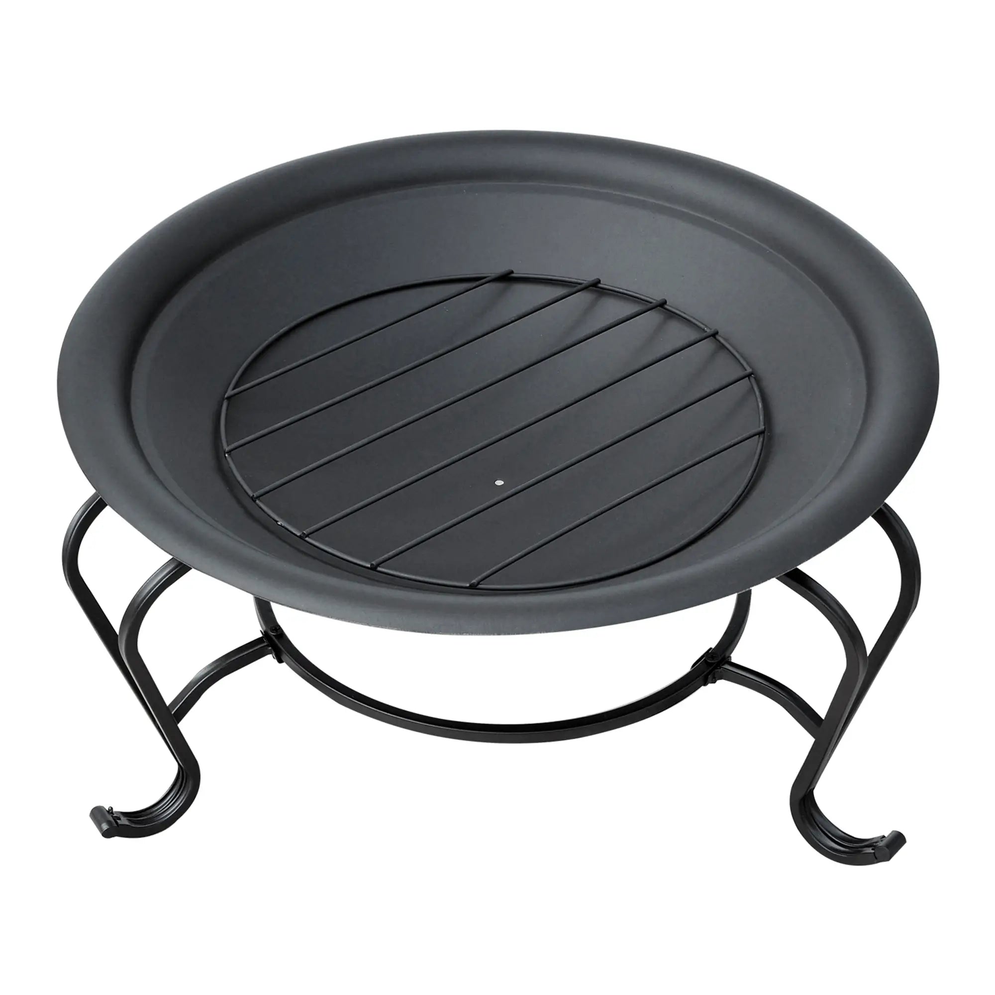 Metal Firepit Bowl Outdoor Round Fire Pit w/ Lid, Log Grate, Poker for Backyard, Camping, BBQ, Bonfire, Wood Burning Stove, 56 x 56 x 45cm, Black