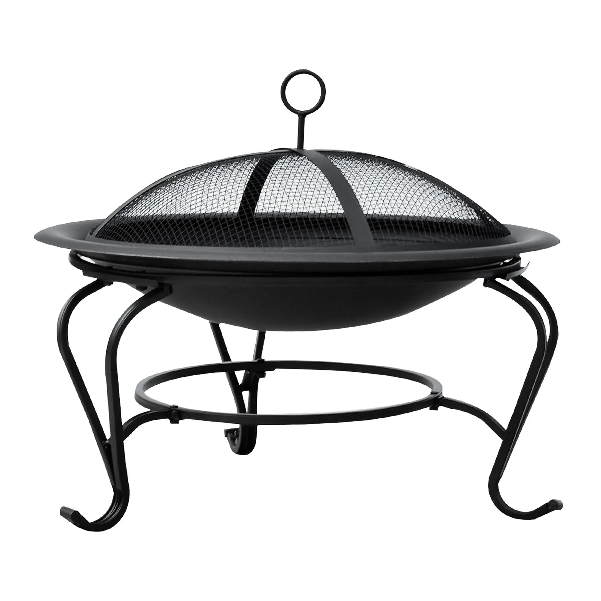 Metal Firepit Bowl Outdoor Round Fire Pit w/ Lid, Log Grate, Poker for Backyard, Camping, BBQ, Bonfire, Wood Burning Stove, 56 x 56 x 45cm, Black
