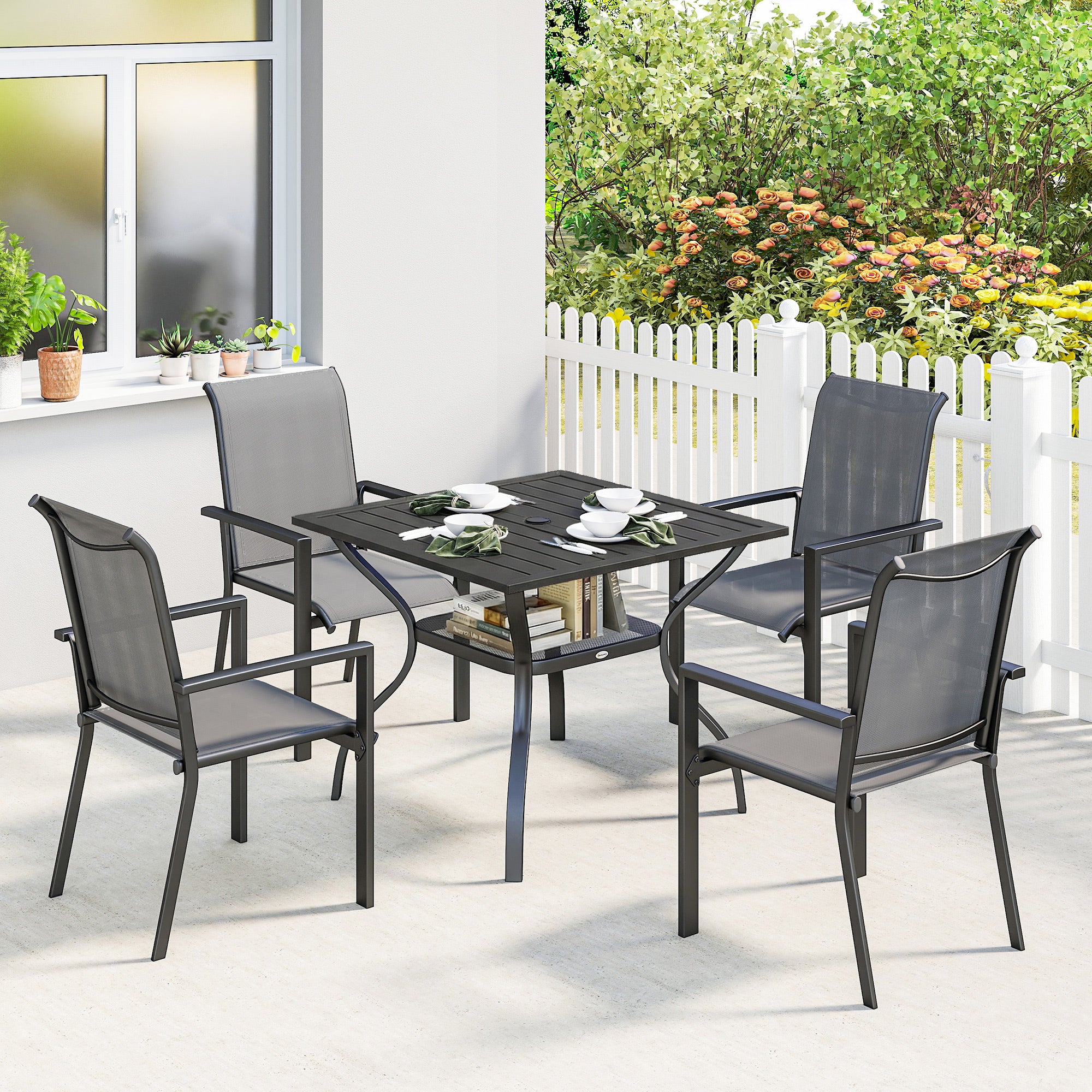 Outsunny 5 Pieces Outdoor Dining Set for 4, Patio Furniture Set, Dark Grey