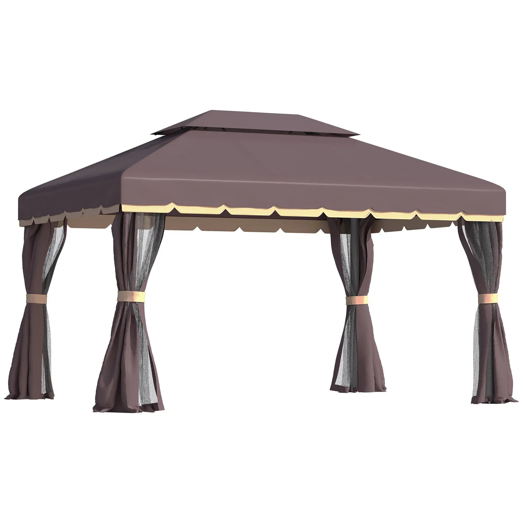 3 x 4m Aluminium Garden Gazebo, Marquee Canopy Shelter Pavilion Party Tent with Nets and Curtains for Garden and Deck, Coffee