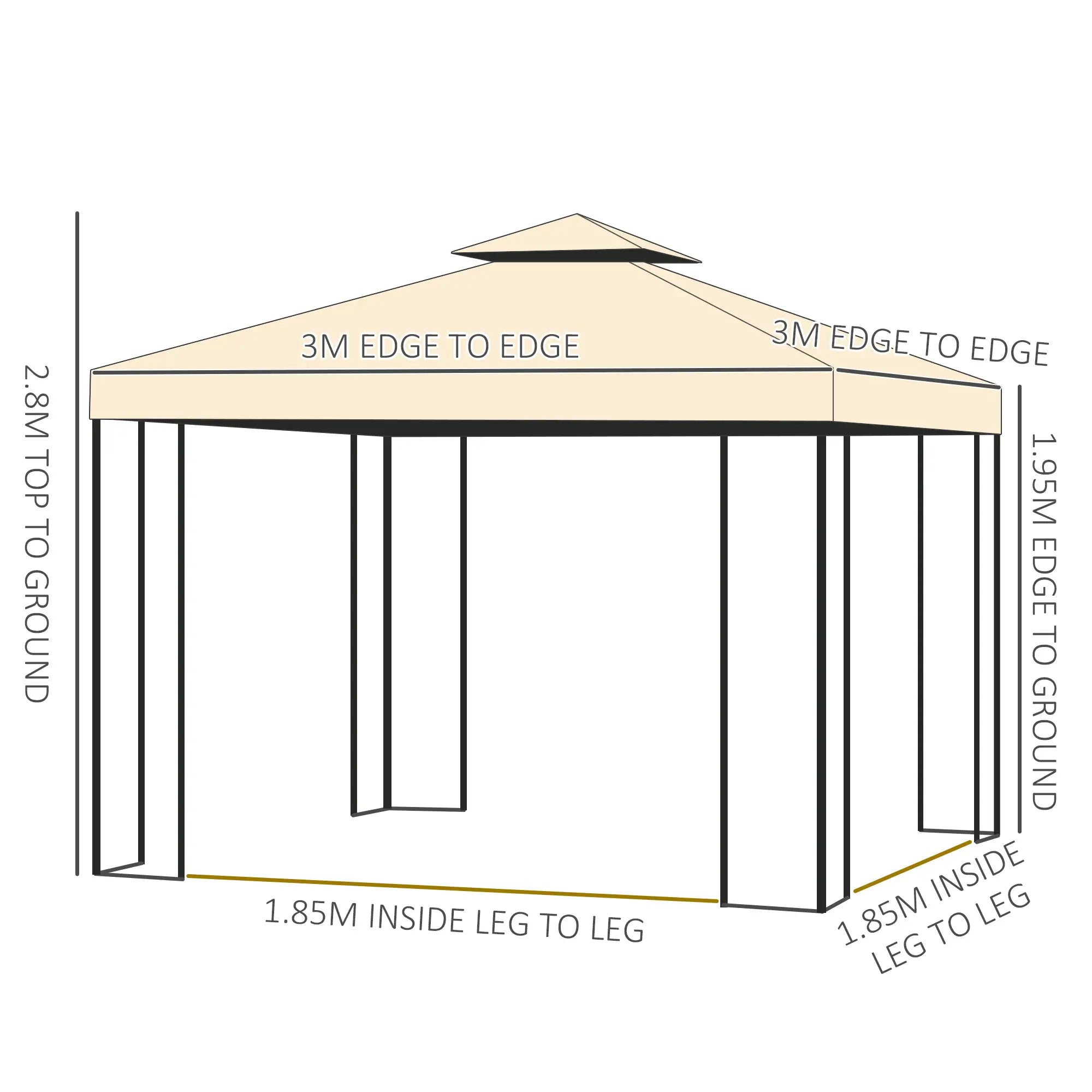 3(m) x 3(m) Garden Gazebo, Double Roof Outdoor Gazebo Canopy Shelter with Netting, Solid Steel Frame, for Garden, Lawn and Deck, Beige