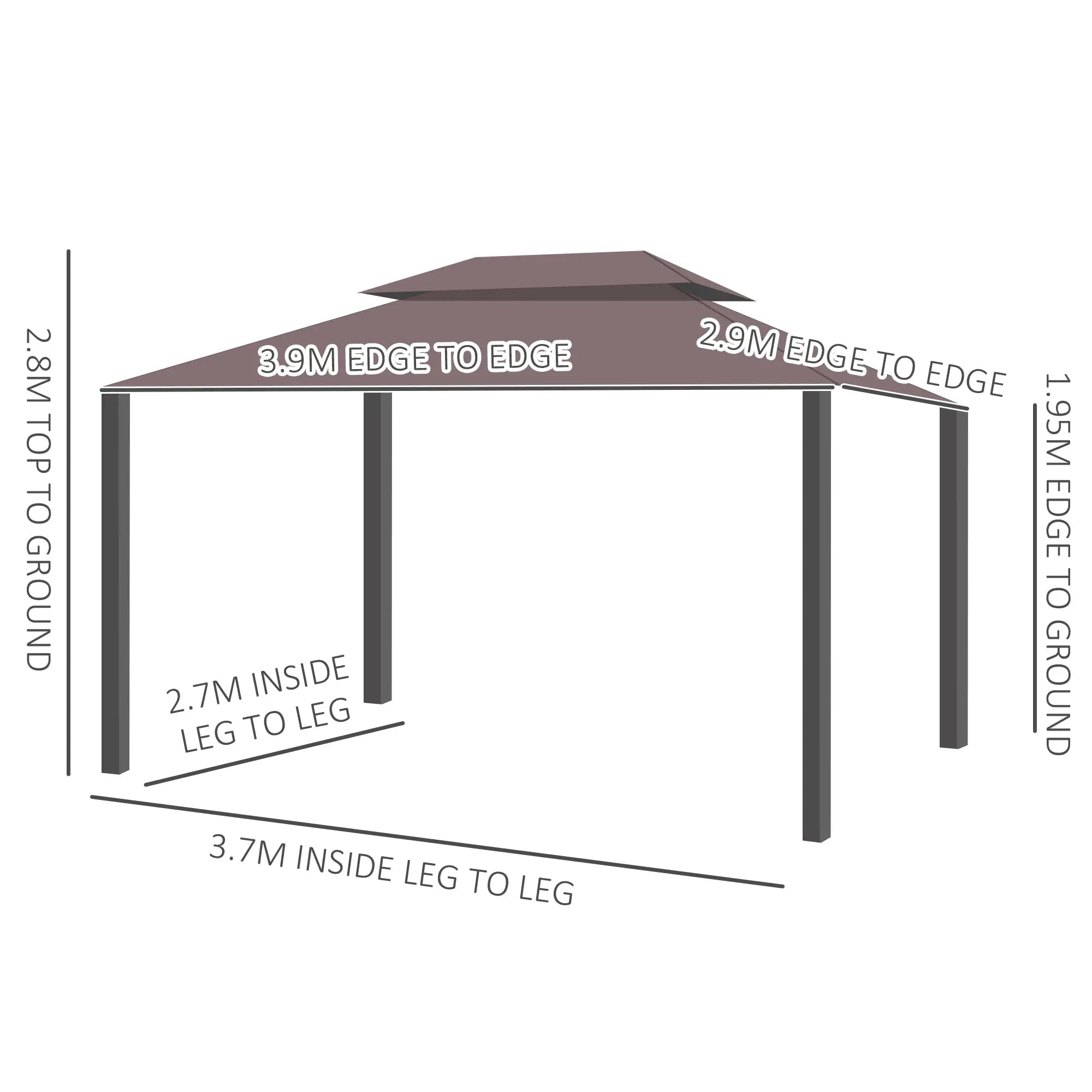 3 x 4m Aluminium Garden Gazebo, Marquee Canopy Shelter Pavilion Party Tent with Nets and Curtains for Garden and Deck, Coffee