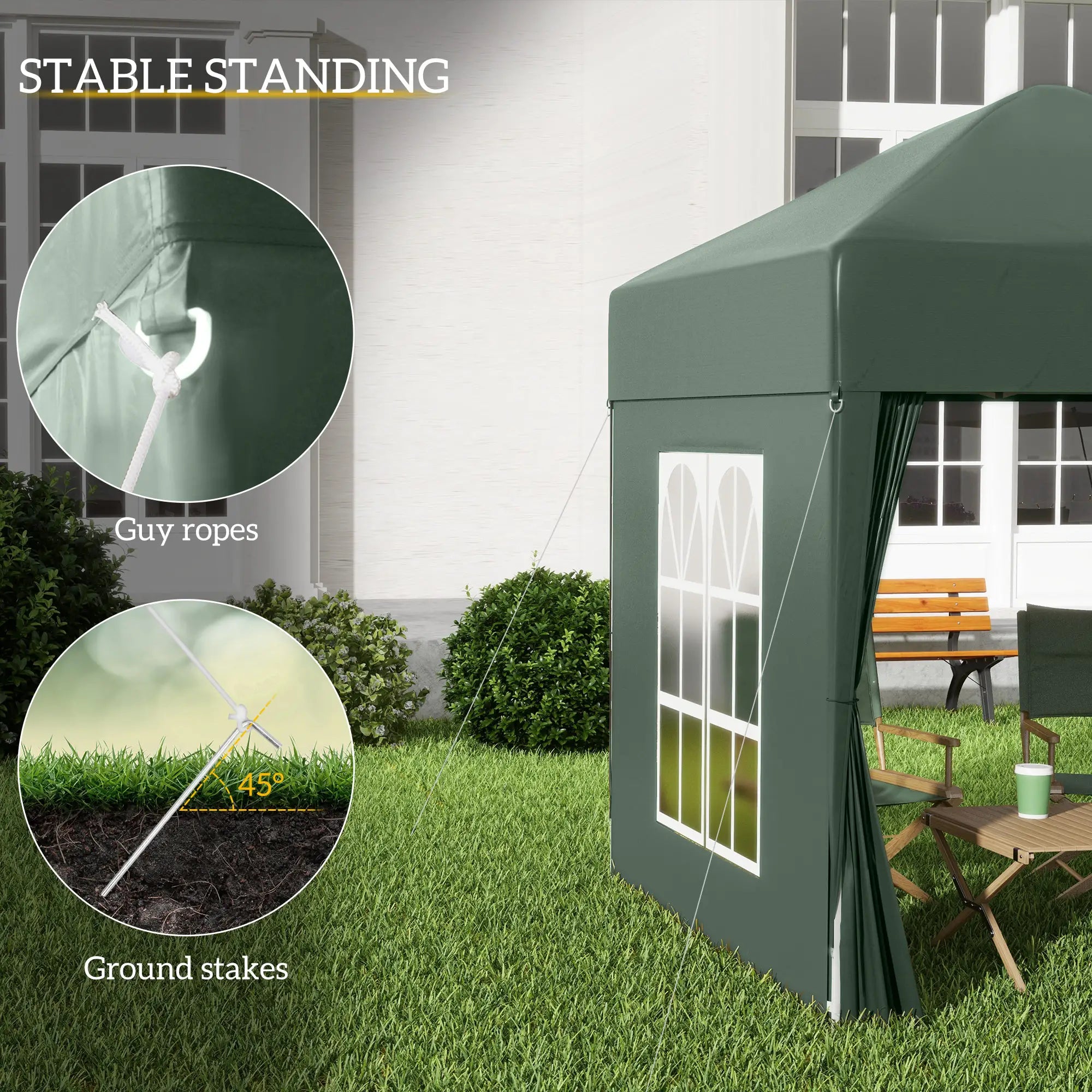 2 x 2 m Garden Pop Up Gazebo, Wedding Party Tent Marquee, Water Resistant Awning Canopy with Sidewalls, Windows, Carry Bag, Green