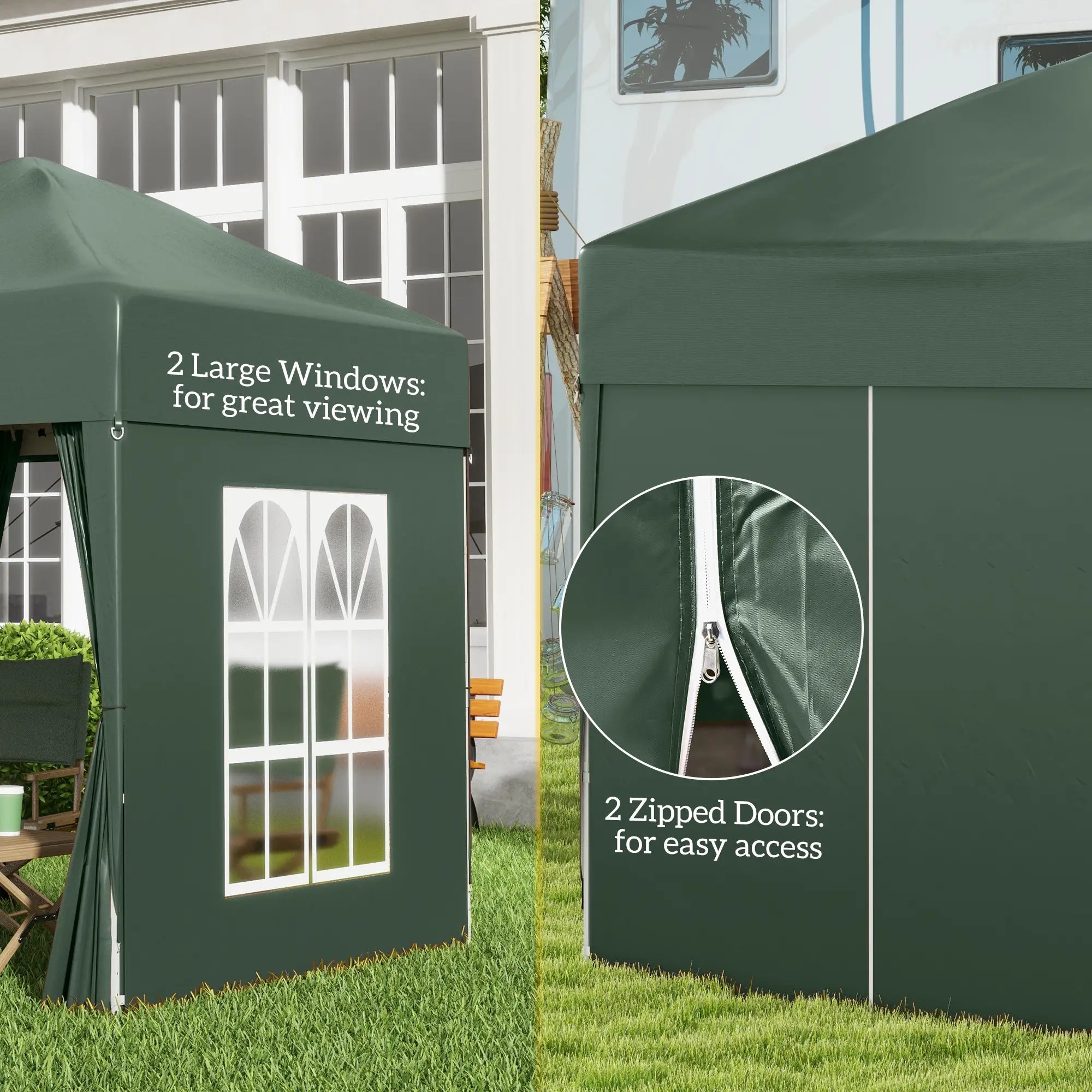 2 x 2 m Garden Pop Up Gazebo, Wedding Party Tent Marquee, Water Resistant Awning Canopy with Sidewalls, Windows, Carry Bag, Green