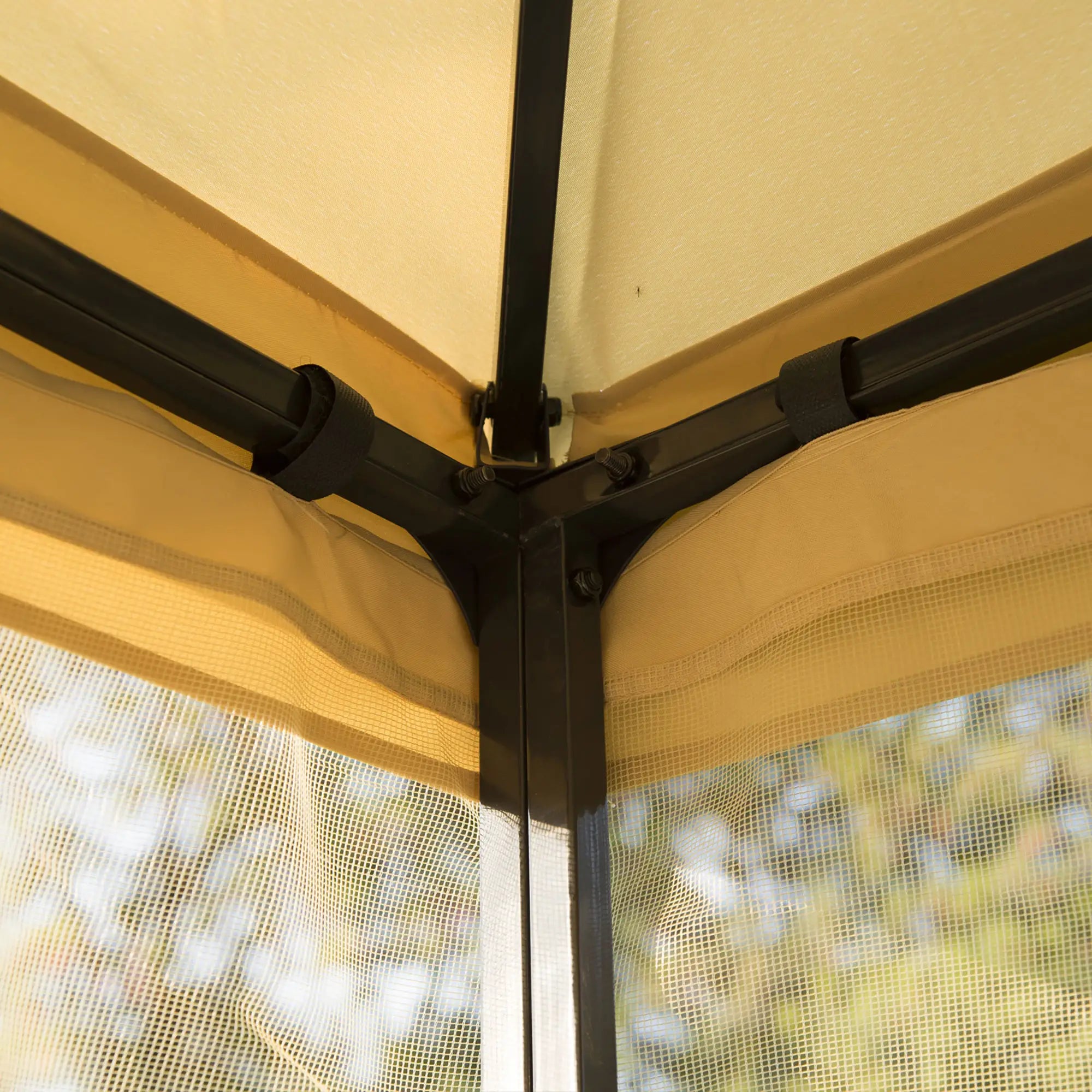3(m) x 3(m) Garden Gazebo, Double Roof Outdoor Gazebo Canopy Shelter with Netting, Solid Steel Frame, for Garden, Lawn and Deck, Beige